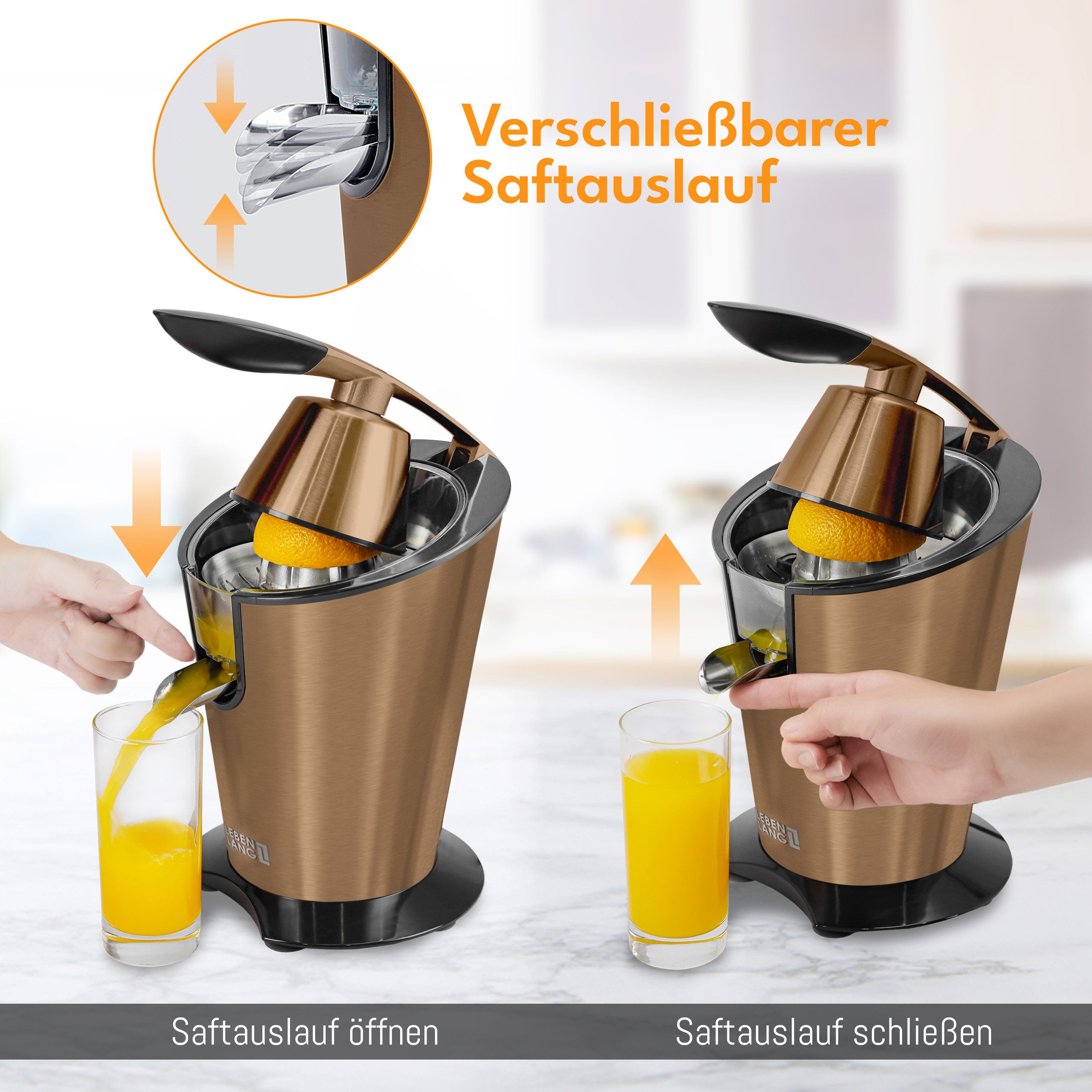 Lebenlang Zitruspresse LEBENLANG Saftpresse elektrisch 600W - Inkl. Edelstahlkegel & BPA-Frei, 600,00 W, Hohe Saftausbeute, Schwarz & Silber – Bild 4 von 5
