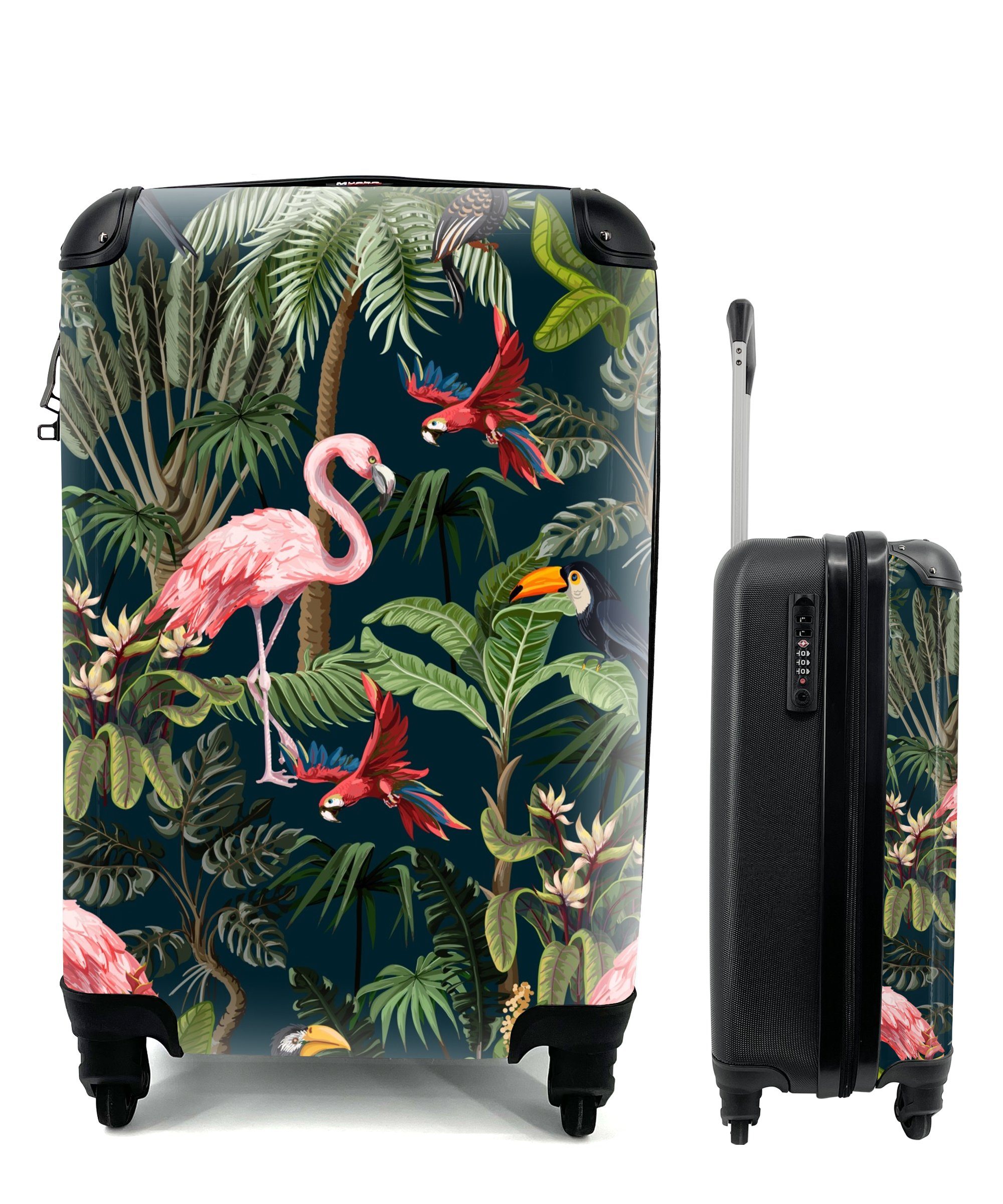 - Jungtiere - Handgepäck Ferien, für Muster 4 - - Reisetasche Trolley, mit MuchoWow Papagei Flamingo Handgepäckkoffer Rollen, Reisekoffer - Kinder, rollen, Kinder