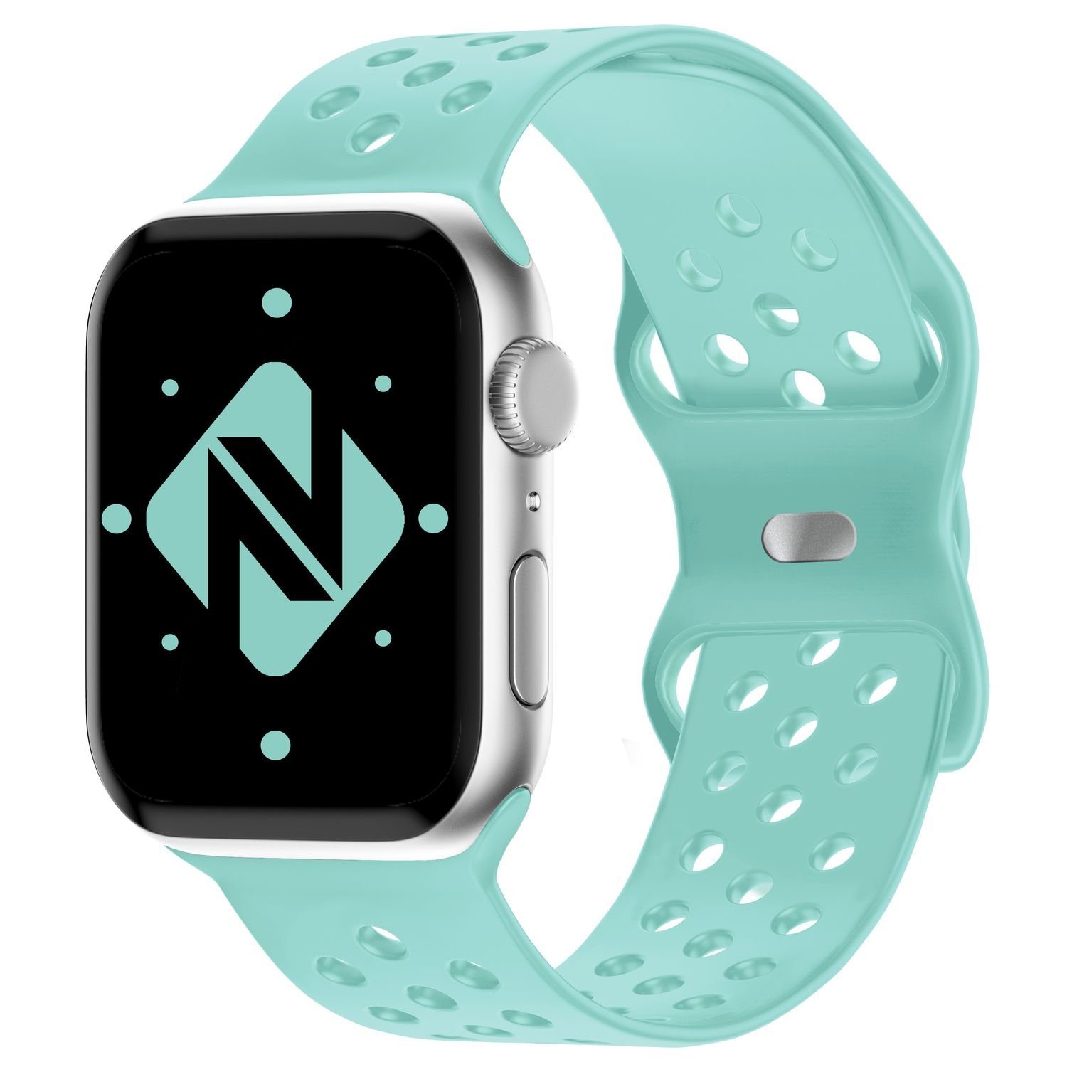 Nalia Smartwatch-Armband Apple Watch 42mm/44mm/45mm/49mm, Gelochtes Silikon Ersatzband / für Sport Fitness Uhr / Atmungsaktiv Mint