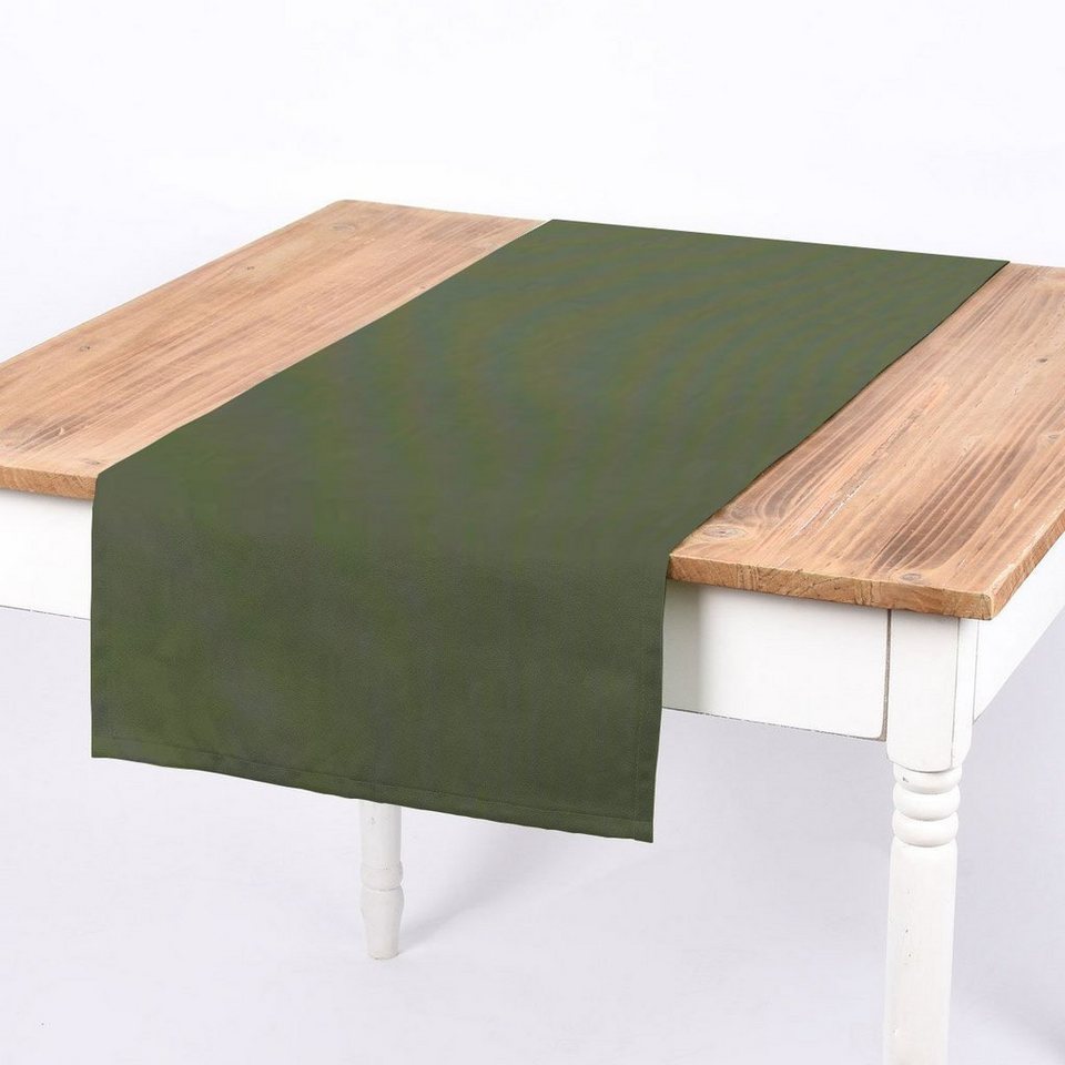 SCHÖNER LEBEN. Tischläufer Tischläufer aus Canvas einfarbig oliv grün  40x160cm von SCHÖNER LEBEN., handmade