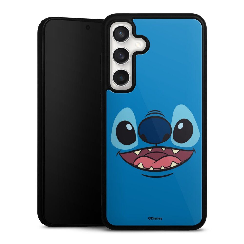 DeinDesign Handyhülle Lilo & Stitch Disney Offizielles Lizenzprodukt Stitch Closeup, Samsung Galaxy S24 FE 5G Gallery Case Glas Hülle
