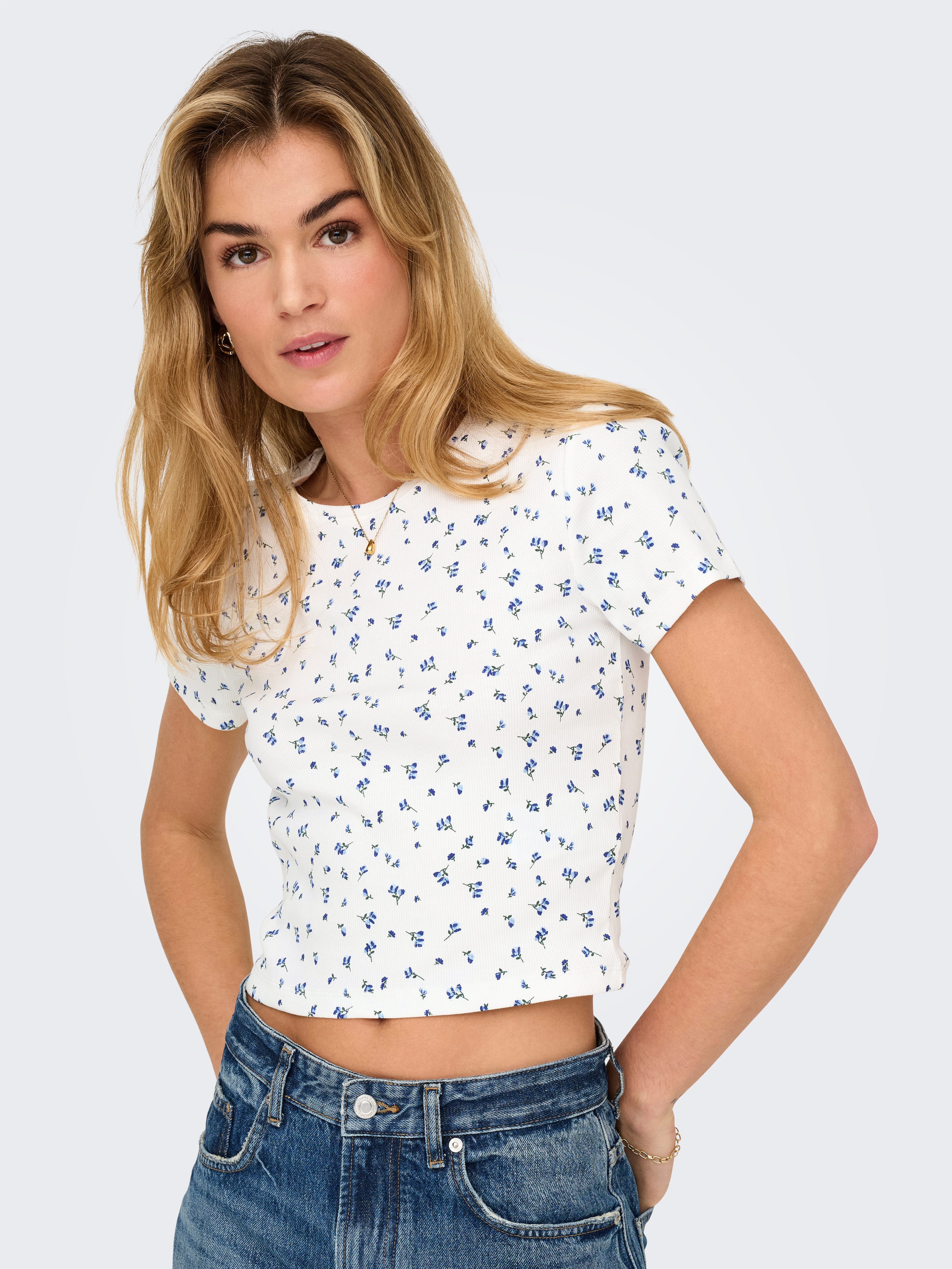 ONLY Kurzarmshirt ONLFENJA LIFE SS AOP TOP JRS NOOS Baumwollmischung, Cropp günstig online kaufen