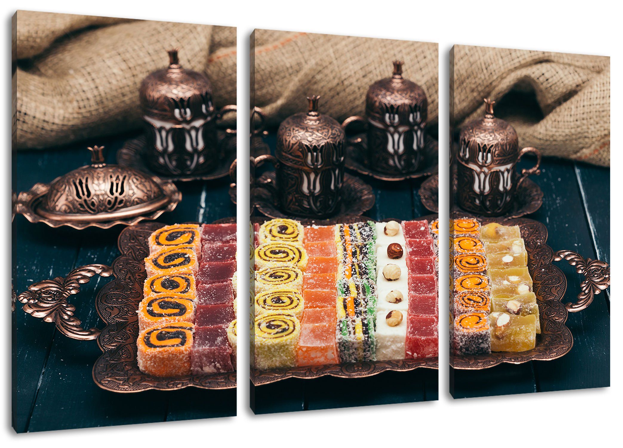 türkische Desserts (1 traditionelle 3Teiler inkl. traditionelle Leinwandbild fertig Pixxprint Desserts, (120x80cm) türkische bespannt, Leinwandbild St), Zackenaufhänger