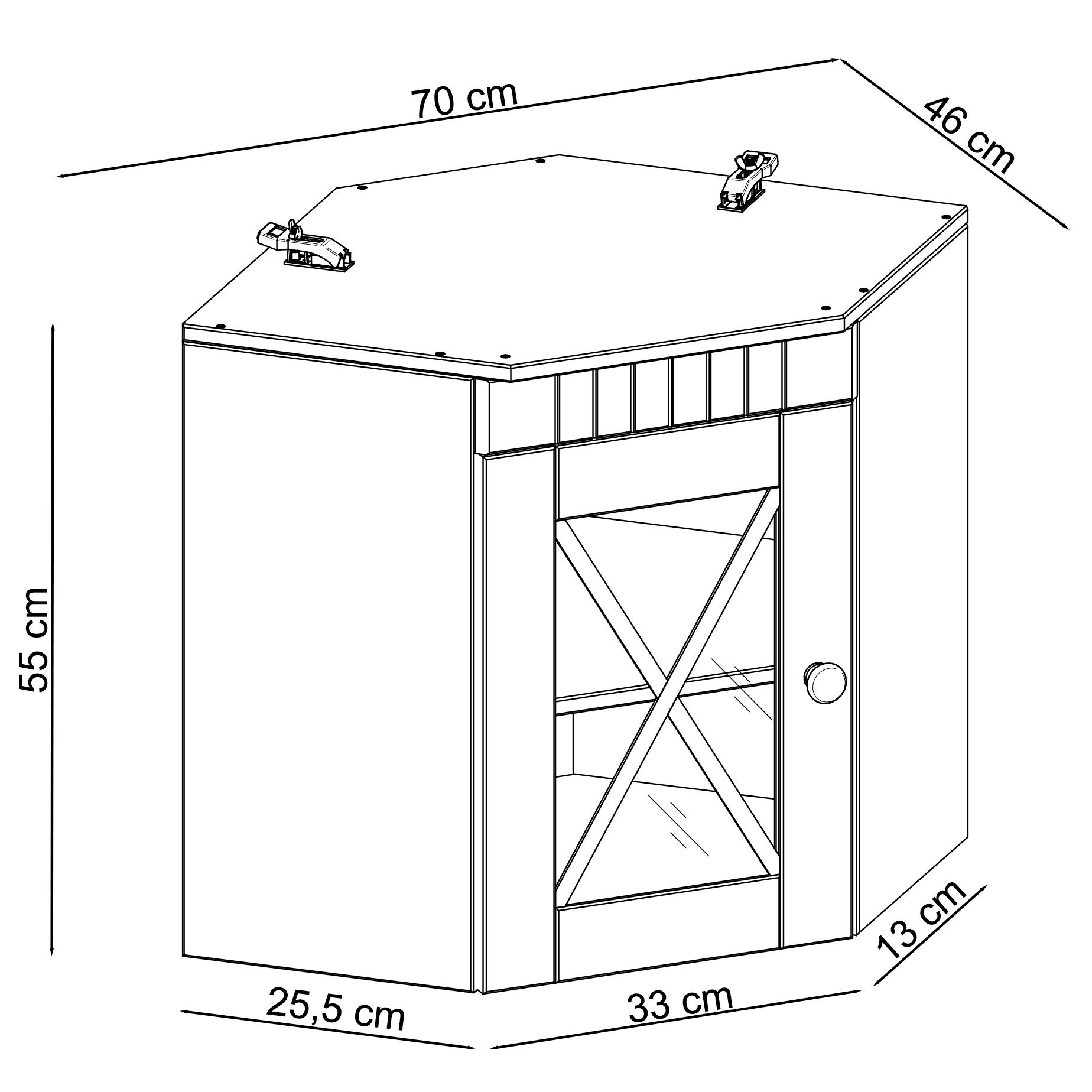 loft24 Eckhängeschrank Russo - Küchenschrank Hängeschrank Wandschrank Küche 1 Tür mit Glasfront, Kiefer Massivholz, Landhausstil