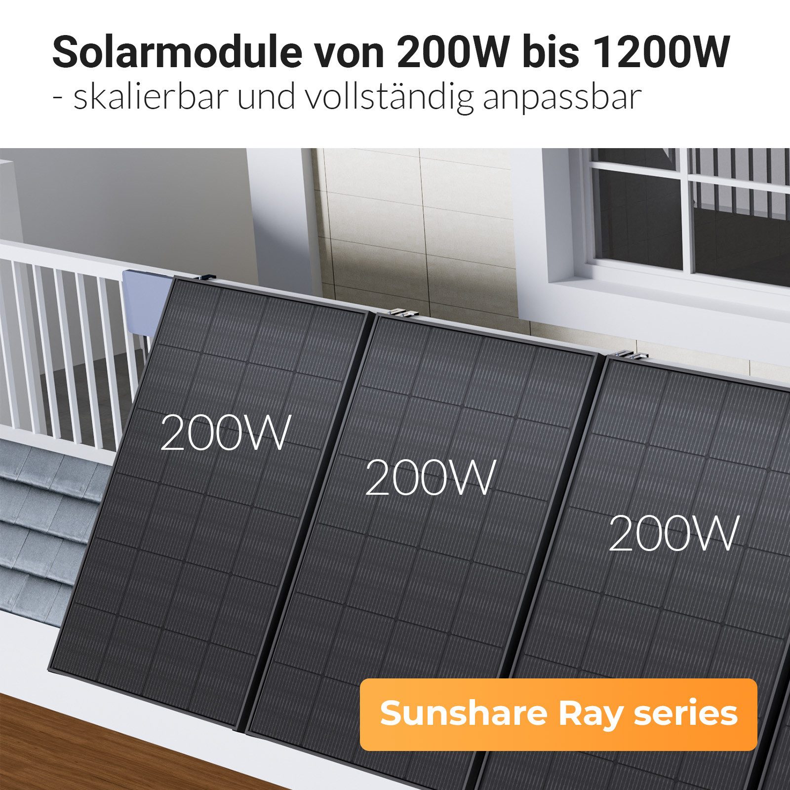 Sunshare Solarmodul Ray 200 W - Modulare Erweiterung von SUNSHARE PV-Systemen, 200 W, Monokristalliner N‑Typ TOPCon, (Einzelmodul, 1-St., 1x SUNSHARE Ray 200 W Solarmodul), ultraleichtes 200 W Solarmodul mit N-TOPCon