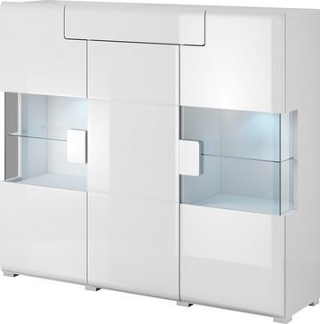 INOSIGN Highboard Toledo,Breite 147,5cm,trendige Hochkommode mit 3Türen und Schublade, Hochschrank mit Glas-Partien,stylische Hochglanzfronten