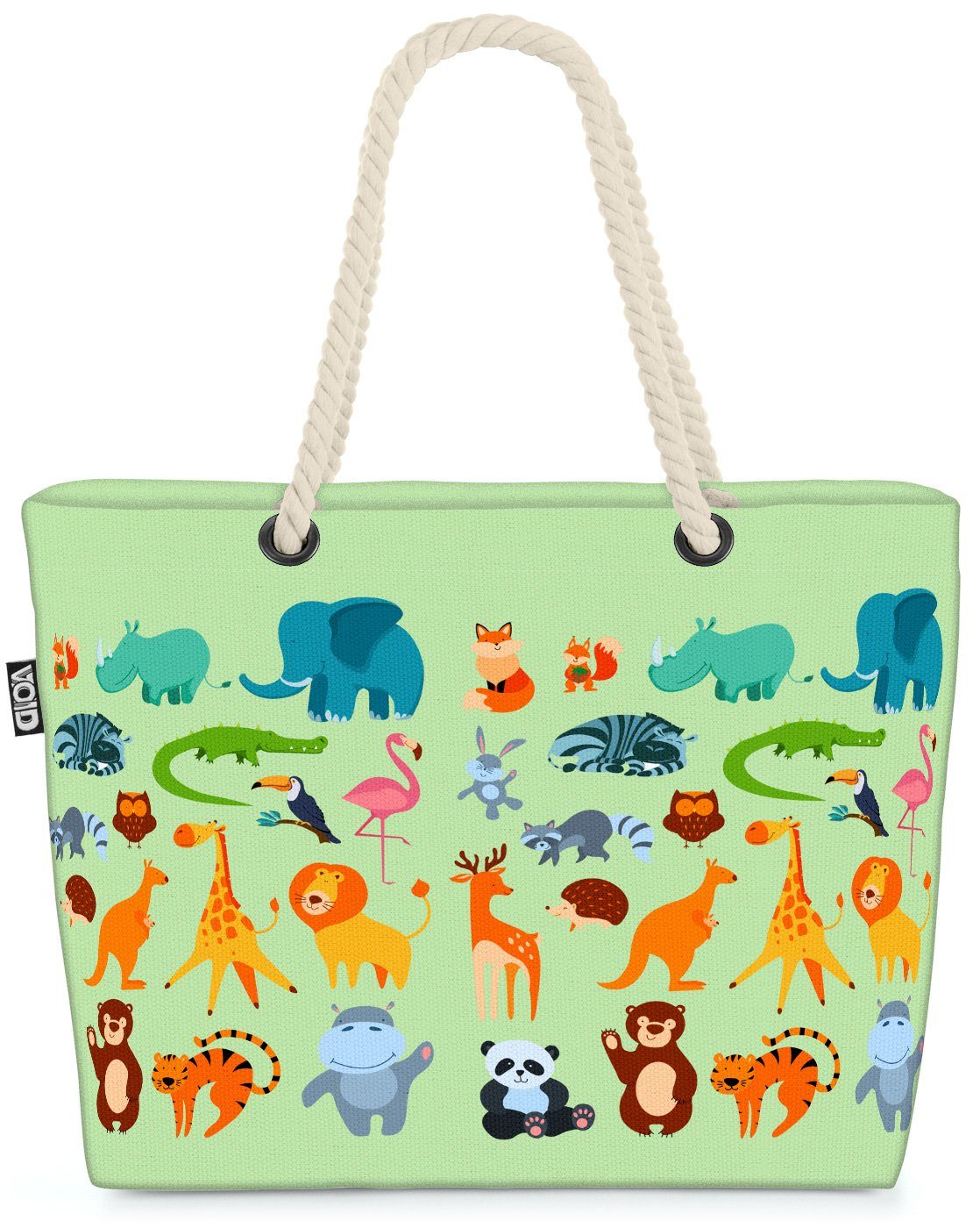 VOID Strandtasche (1-tlg), Zoo Tierparade Beach Bag Kinder Tiere Elefant Löwe Igel Giraffe Hase