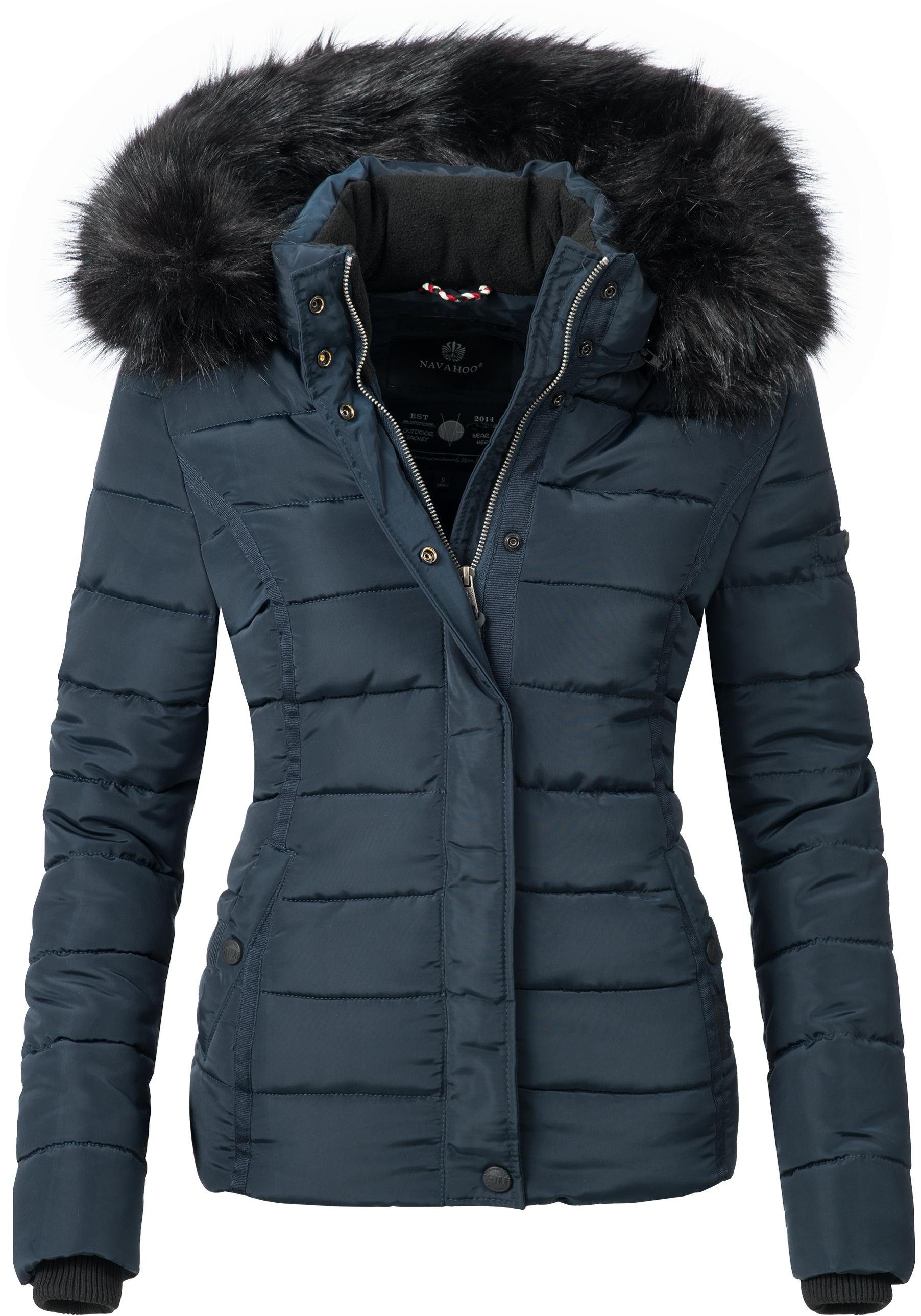 blau hochwertige Navahoo Winterjacke Steppjacke voluminöser Miamor Kunstpelz-Kapuze m.