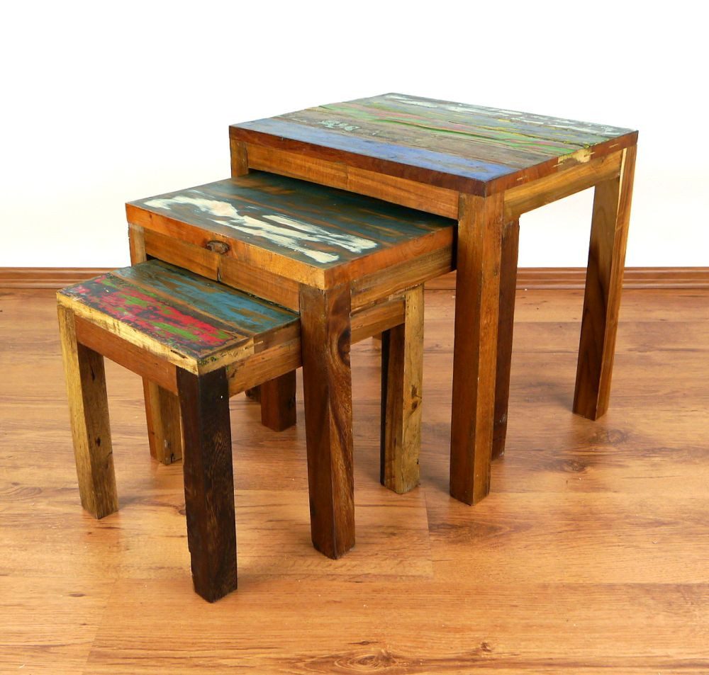 livasia Beistelltisch livasia Beistelltisch 3er Set, recyceltes Teakholz Höhe:31/37/44cm