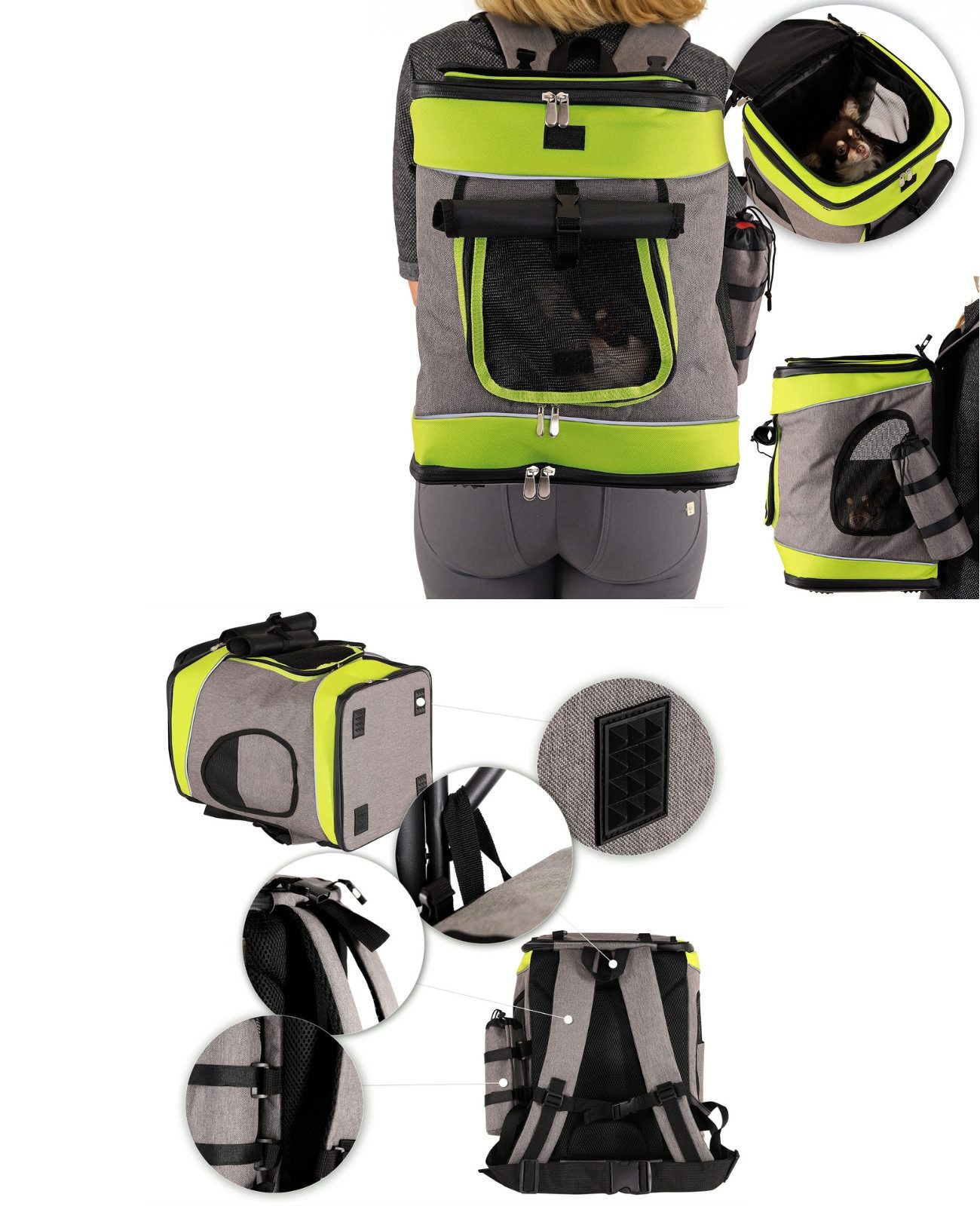 lionto Tiertransporttasche Rucksack für Haustiere, mit Regenhaube bis 14 kg, atmungsaktiv, mit Karabiner & herausnehmbarer Unterlage