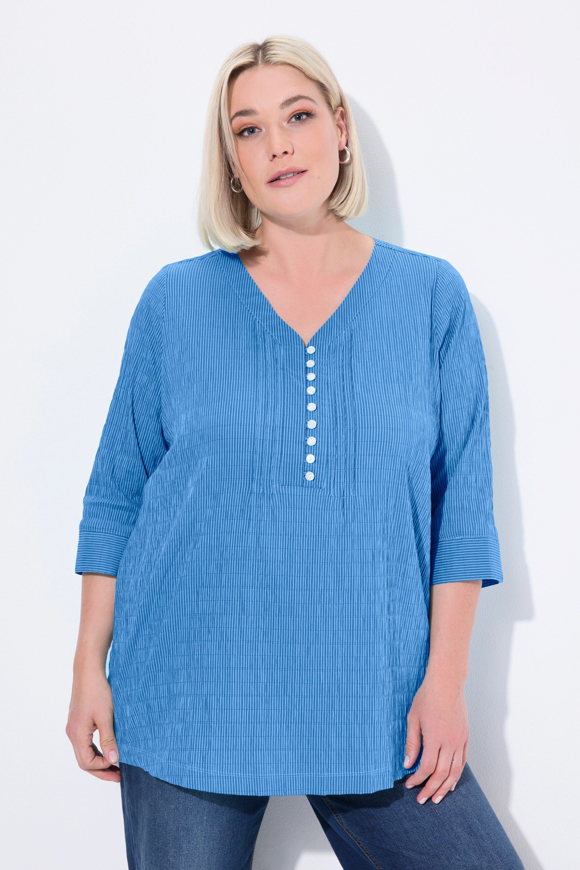 Ulla Popken Tunika Bubble-Tunika Herzausschnitt Biesen 3/4-Arm