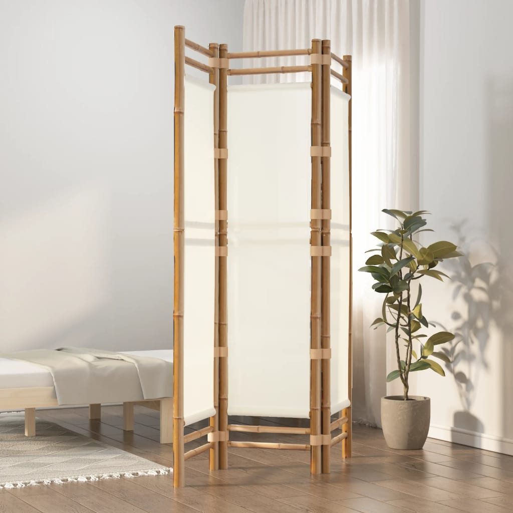 furnicato Raumteiler 3-tlg. Paravent Faltbar 120 cm Bambus und Canvas, 1-tlg., Klappbarer Sichtschutz als Raumteiler für das Wohnzimmer oder Garten