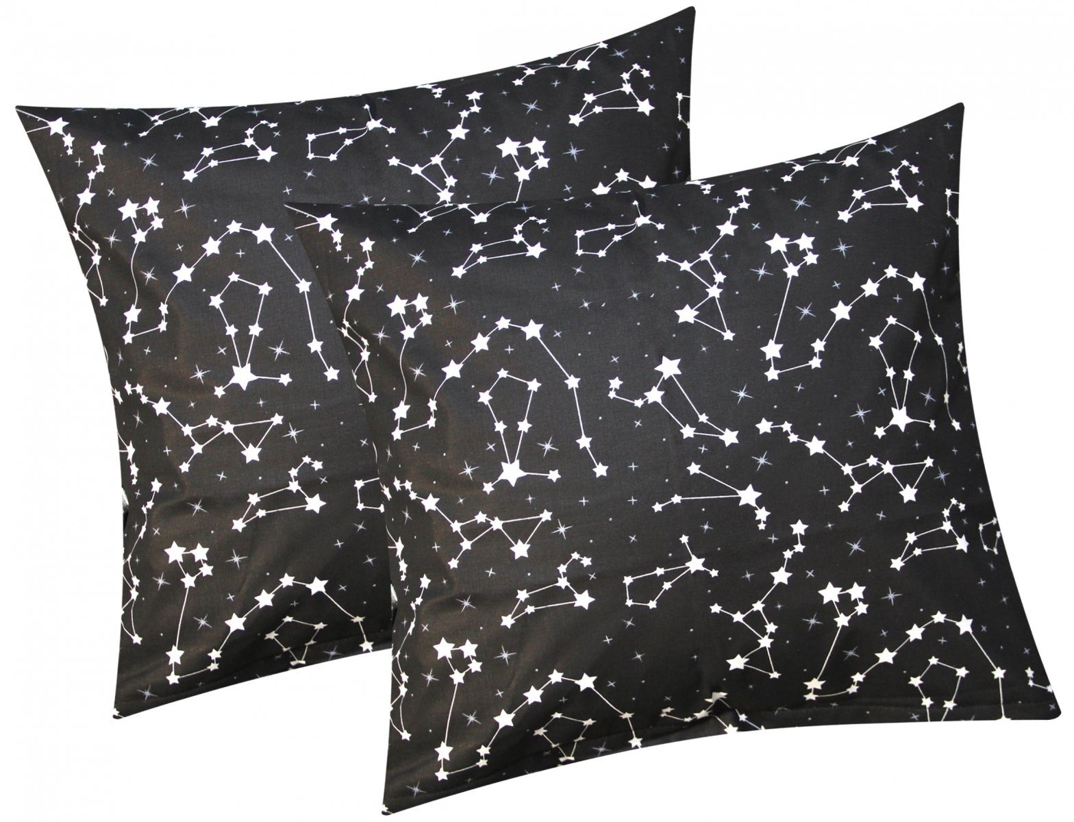 Kissenbezug, Heubergshop (2 Stück), Kissenbezug, 2er Set in 40x40cm - Sternenhimmel, Sternzeichen in Schwarz und Weiß - Kopfkissenbezug, Kissenhülle, Dekokissenbezug 100% Baumwolle (540/1-40x40) 2er Set Sternzeichen Schwarz K540/1 40x40cm