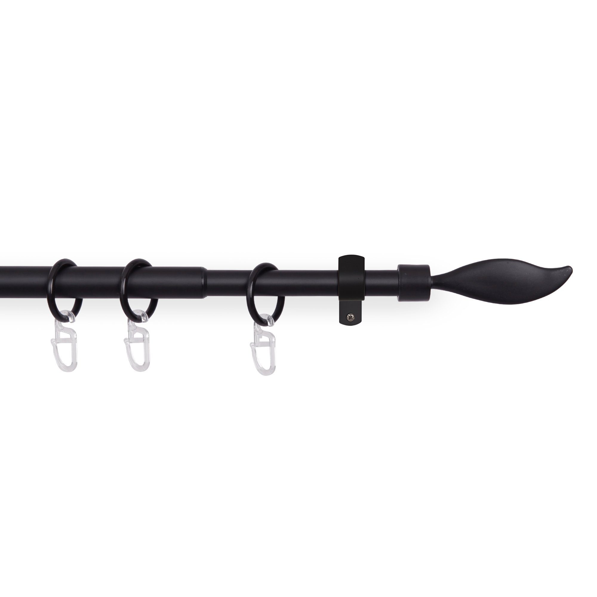 Bestlivings Gardinenstange mit dekorativen Endstücken 120-220 cm, Ø 16 mm, 1-läufig, ausziehbar, Wandträger, verschraubt, Metall, inkl. Ringe mit Faltlegehaken und Befestigungsmaterial