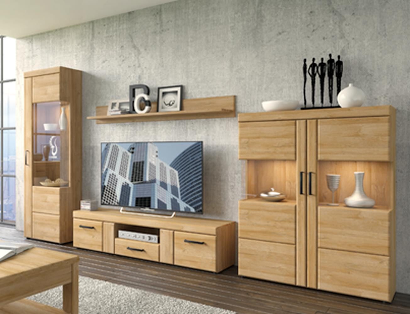 freiraum Wohnwand Cortina, (4-teilig), (4-teilig) in Grandson Eiche Dekor - 317x195x41 (BxHxT)