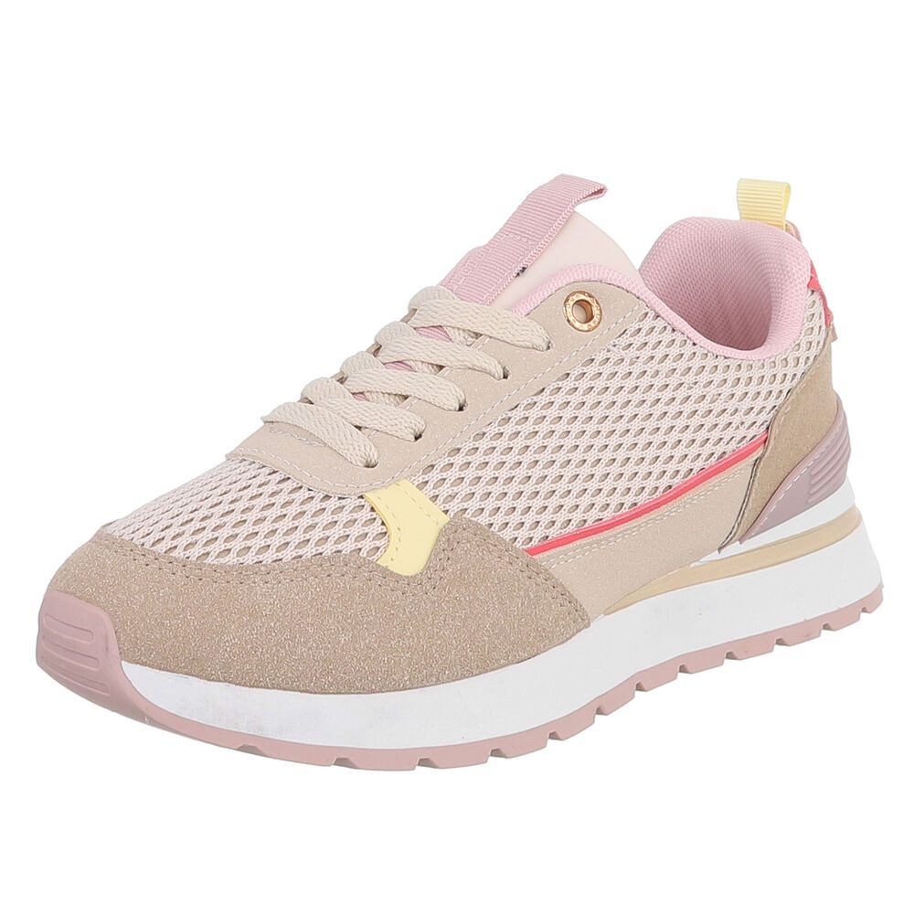 Ital-Design Vielseitige Sneakers für Damen mit atmungsaktivem Mesh-Design Sneaker (91116891) Flach Sneakers Low in Hellbraun