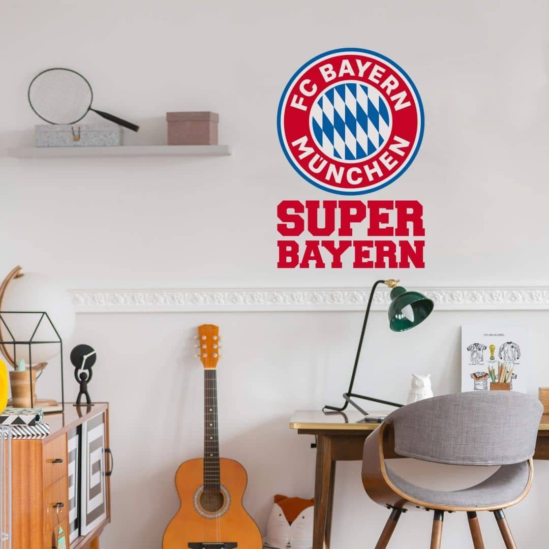 München Rot Wandtattoo kariert Schriftzug Super München Wandbild FC Bayern, Fußball entfernbar Logo FCB selbstklebend, Wandtattoo Bayern