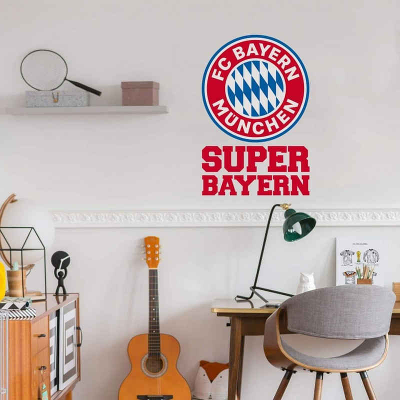 FC Bayern München Wandtattoo Fußball Wandtattoo FCB München Logo Rot kariert Schriftzug Super Bayern, Wandbild selbstklebend, entfernbar