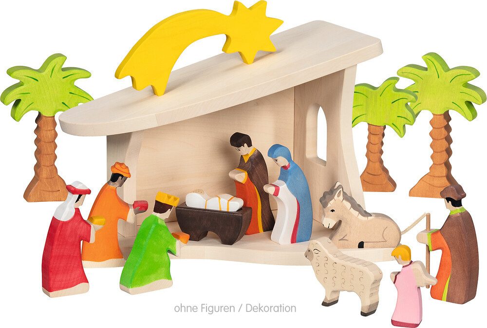 Holztiger Spielwelt Stall / Krippe – montiert, mit Weihnachtsstern – Bild 4 von 5