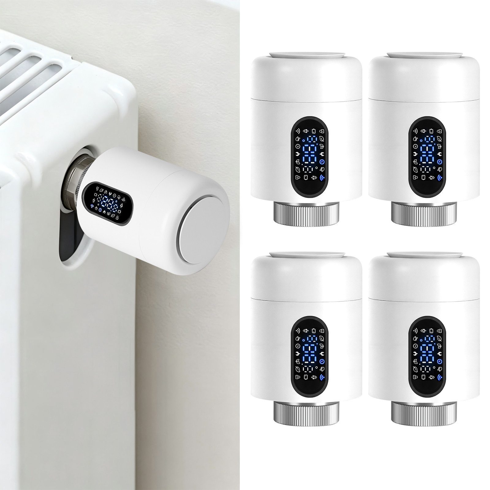 Clanmacy Heizkörperthermostat Smartes Thermostat WiFi, App-Steuerung, Smart Life/Tuya, Weiß, 4er, (28 St)