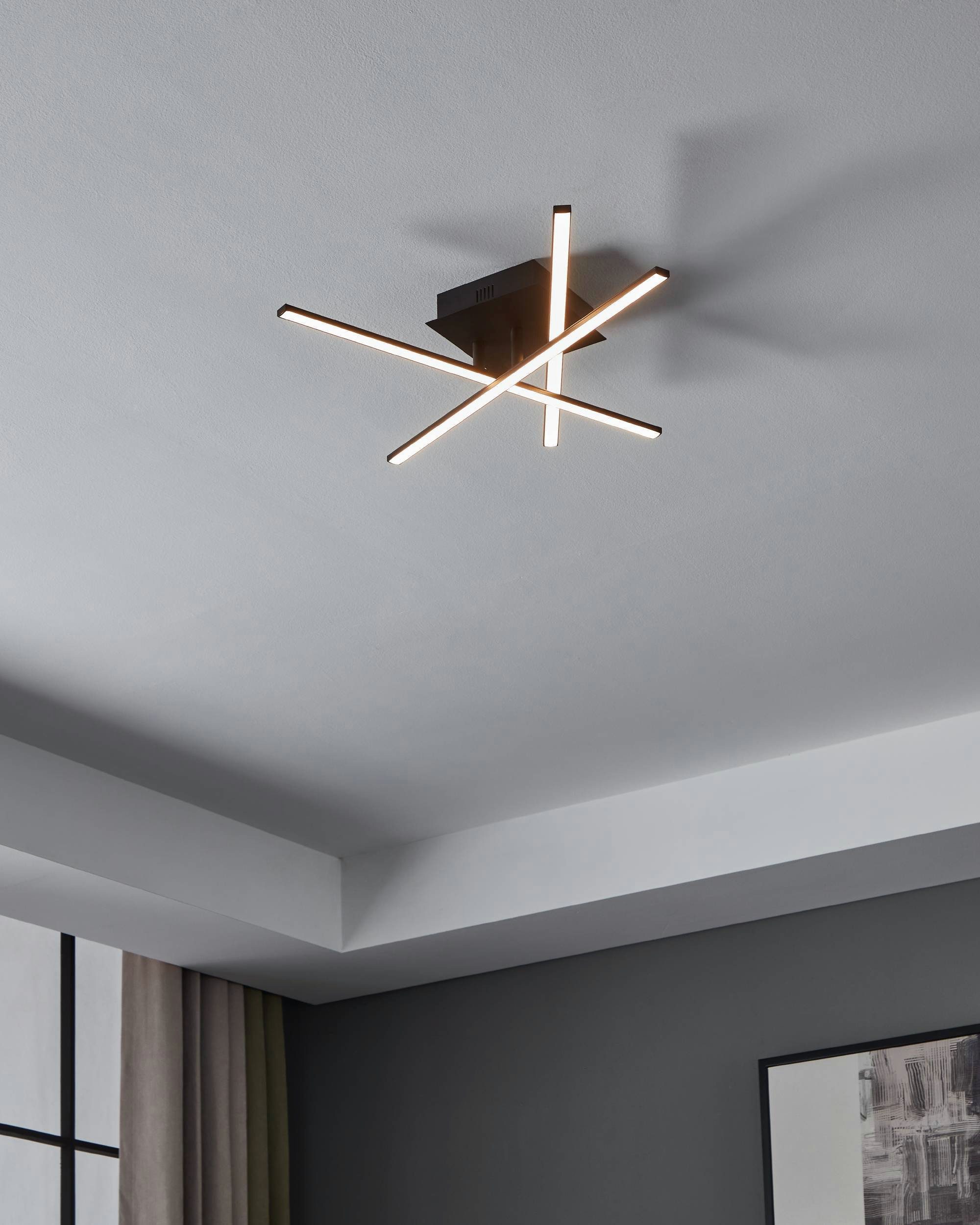 EGLO Deckenleuchte Lasana 3 Deckenlampe, Wohnzimmerlampe, Stahl und Kunststoff, Lampe, LED fest integriert, Warmweiß, Wandlampe, Deckenlampe, Schwarz, Weiß, Wohnzimmerlampe, L 50 cm