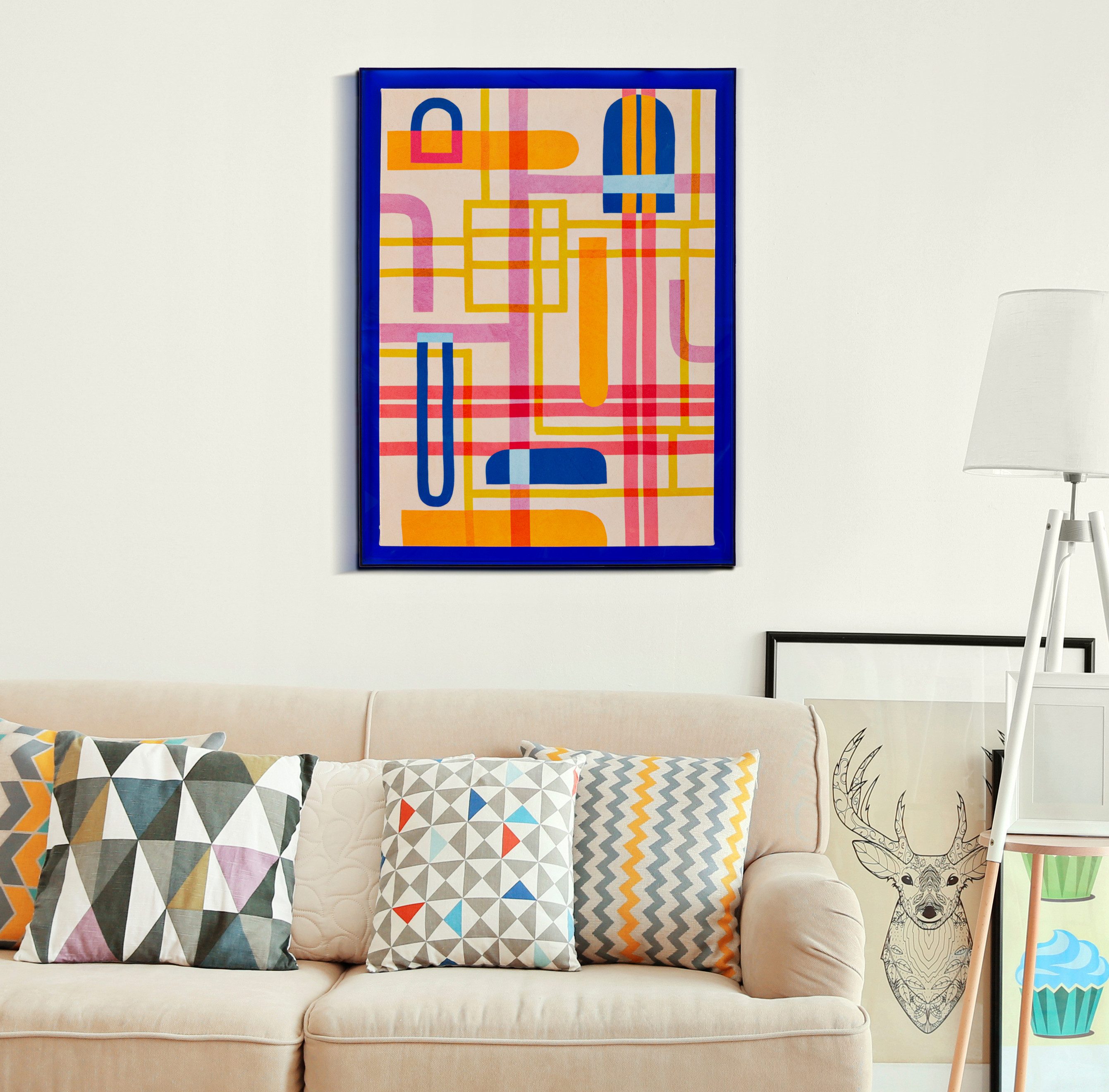 MF Wandbild Wandbild Electric Grid Laccato Modis Blau Acrylrahmen 60x80cm, (1 St)