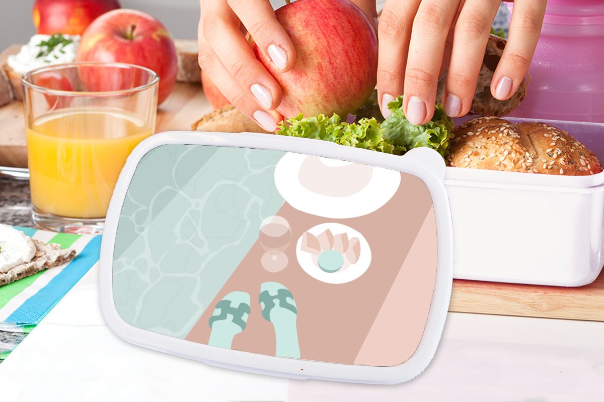 Weinglas Kunststoff, Jungs weiß (2-tlg), Sommer, und Erwachsene, Pool - Hausschuhe Brotbox Mädchen Brotdose, - MuchoWow Lunchbox für für und Kinder -