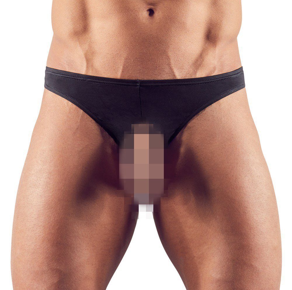 String Männer-String mit Öffnungen für Penis und Hoden - schwarz