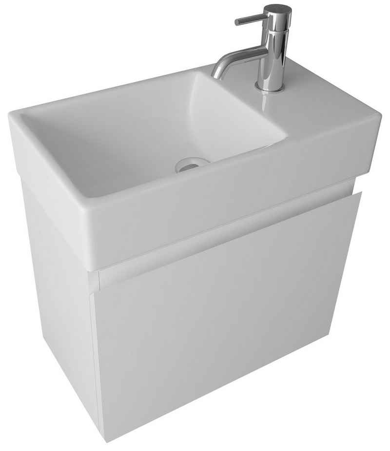 Alpenberger Badmöbel-Set - Waschbecken mit Unterschrank - Badschrank Komplett Vormontiert, (2-tlg., Badezimmerschrank schmal), Komplett vormontierter Waschbeckenunterschrank mit Softclose