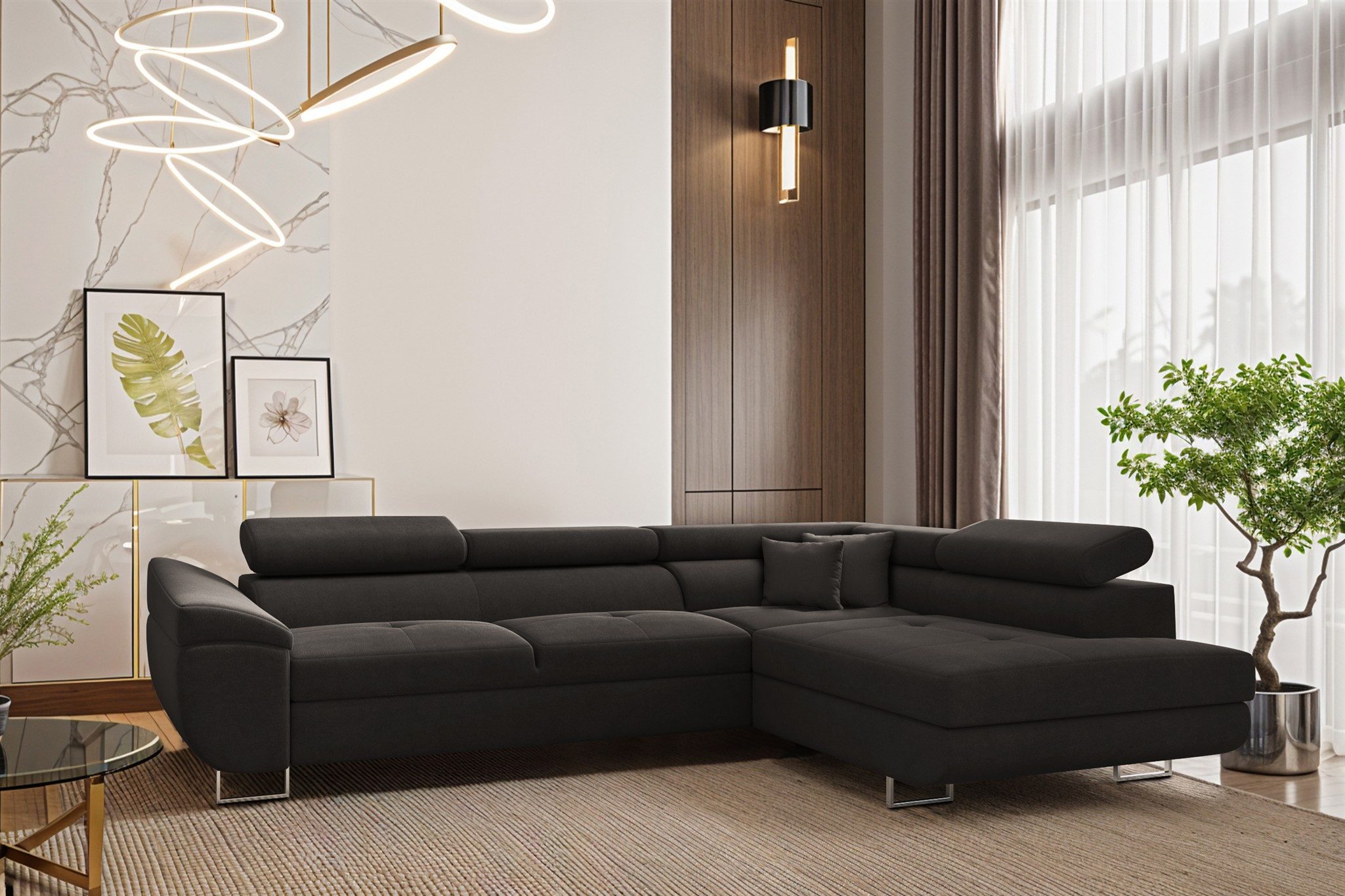 Fun Möbel Ecksofa Schlafsofa Sofa FUN ALEXIS in Velourstoff Nova, Ottomane Links oder Rechts, Rundumbezug