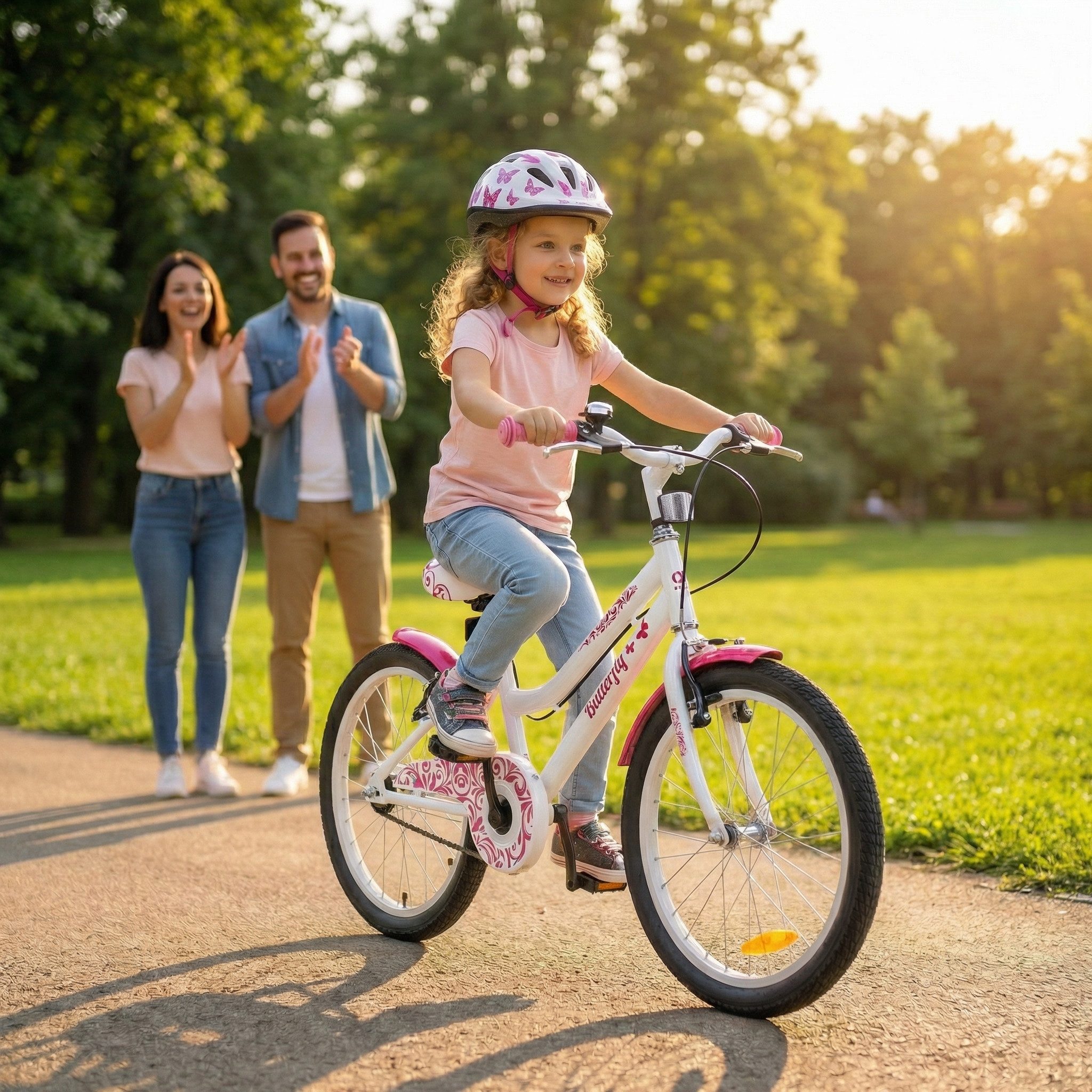 Actionbikes Motors Kinderfahrrad Mädchen Butterfly 20 Zoll - ab 6 Jahre, 1 Gang, (Kinderfahrrad für Mädchen, Kinderfahrrad 20 Zoll, 1-tlg., Fahrrad für Kinder, Mädchen Fahrrad, Kinderfahrrad ab 6 Jahre), höhenverstellbares Bike, Fahrrad mit Ständer & Kettenschutz