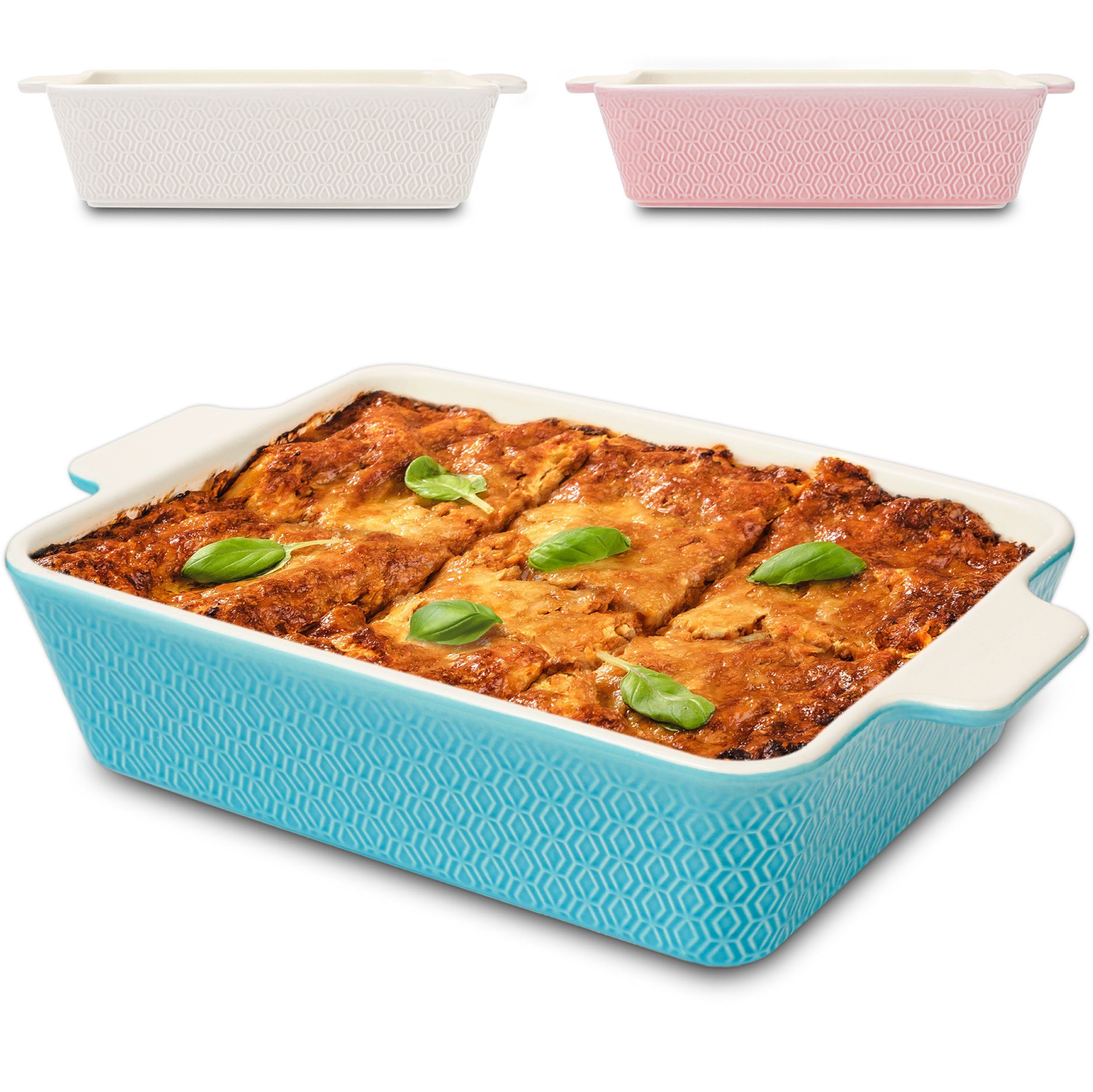 Praknu Auflaufform Groß Ofenfest Ofenform 28 cm - Hoher Rand Mit Antihaftbeschichtung, Porzellan - Keramik, (1-St), Für 4 Personen Lasagne, Tiramisu & Auflauf - Hoher Rand - Rechteckig