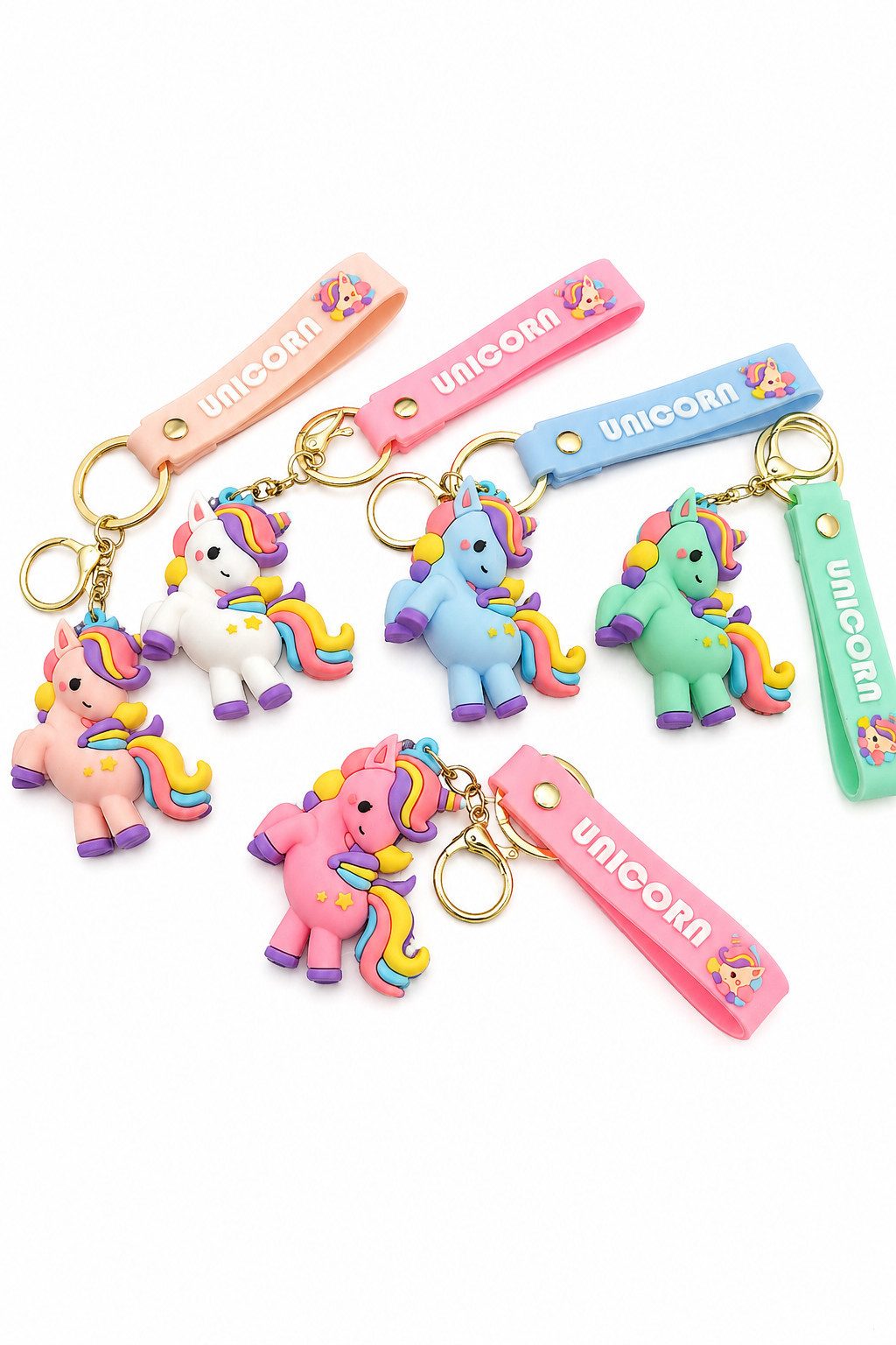 GOLDIA GMBH Schlüsselanhänger Einhorn Bagclip Rucksack Taschenanhänger Zufallsfarbe 1 Stück (Spar-Set, 1-tlg., Anhänger), Zufallsfarbe, Silikonband, Karabiner, weiches PVC, Geschenkidee
