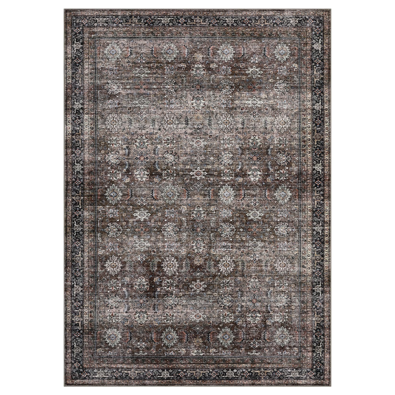 GarveeMore Teppich Waschbarer Orientteppich Kurzflor Vintage Designteppich, rechteckig, Rutschfest, schmutzabweisend & weich, langlebig und pflegeleicht