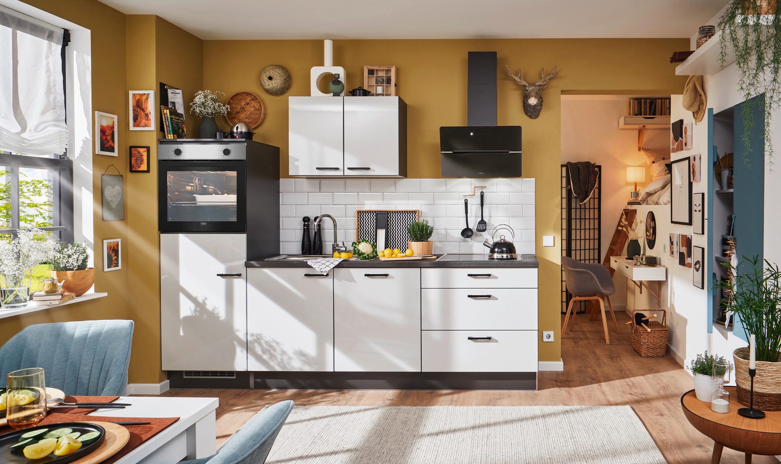 pino Küchenzeile Wisby, individuell anpassbar, gratis Küchenplanung mit Profis, (Breite 260cm), vormontiert, wahlw. mit E-Geräten, Preis inkl. Lieferung