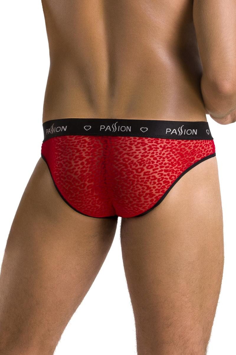 Passion Menswear Slip Roter Männer Slip transparent aus feinem Netzmaterial mit Samt-Print H