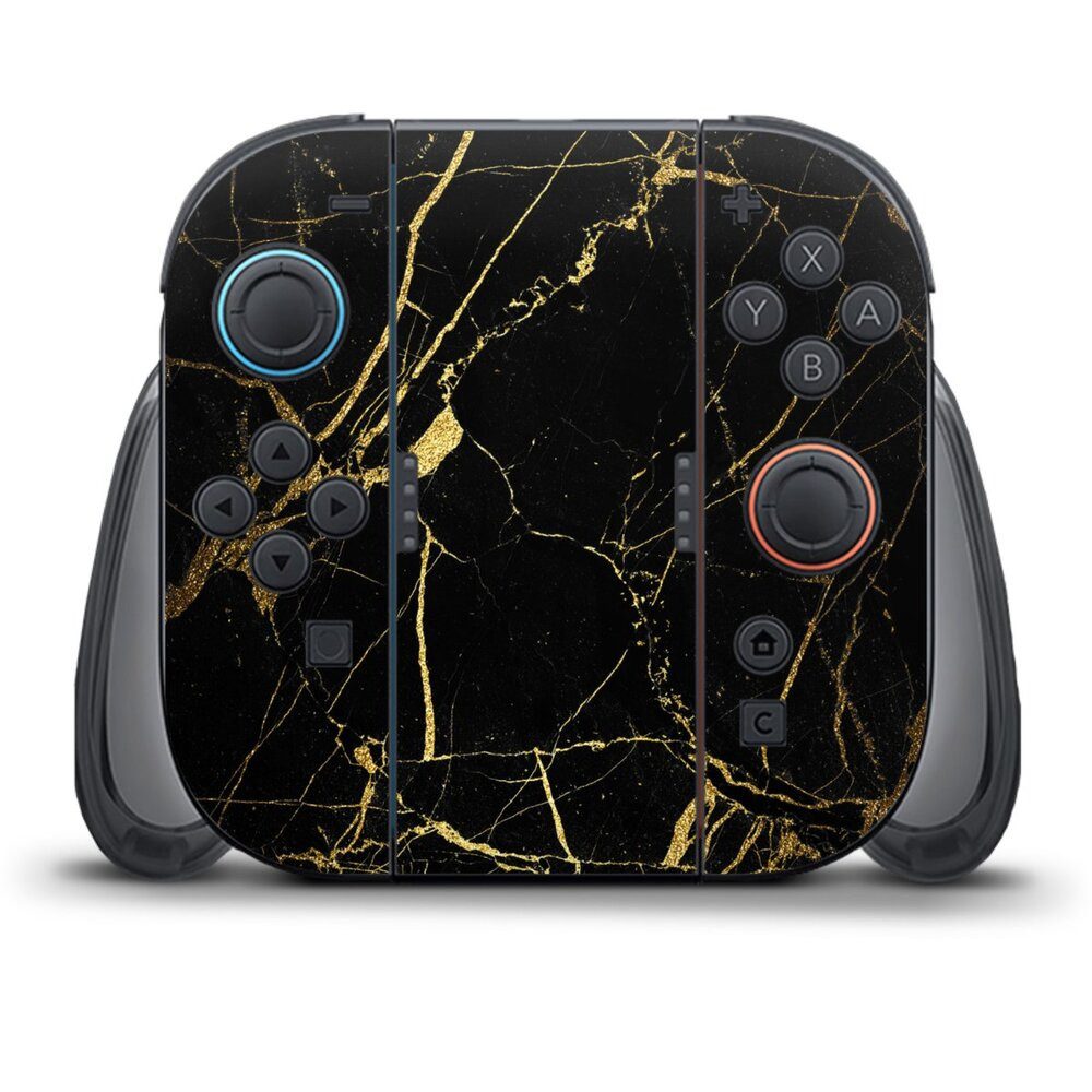 DeinDesign Konsolen-Cover Marmor schwarz Muster BlackGoldMarble Look, Nintendo Switch 2 Controller Skin Aufkleber Sticker Folie