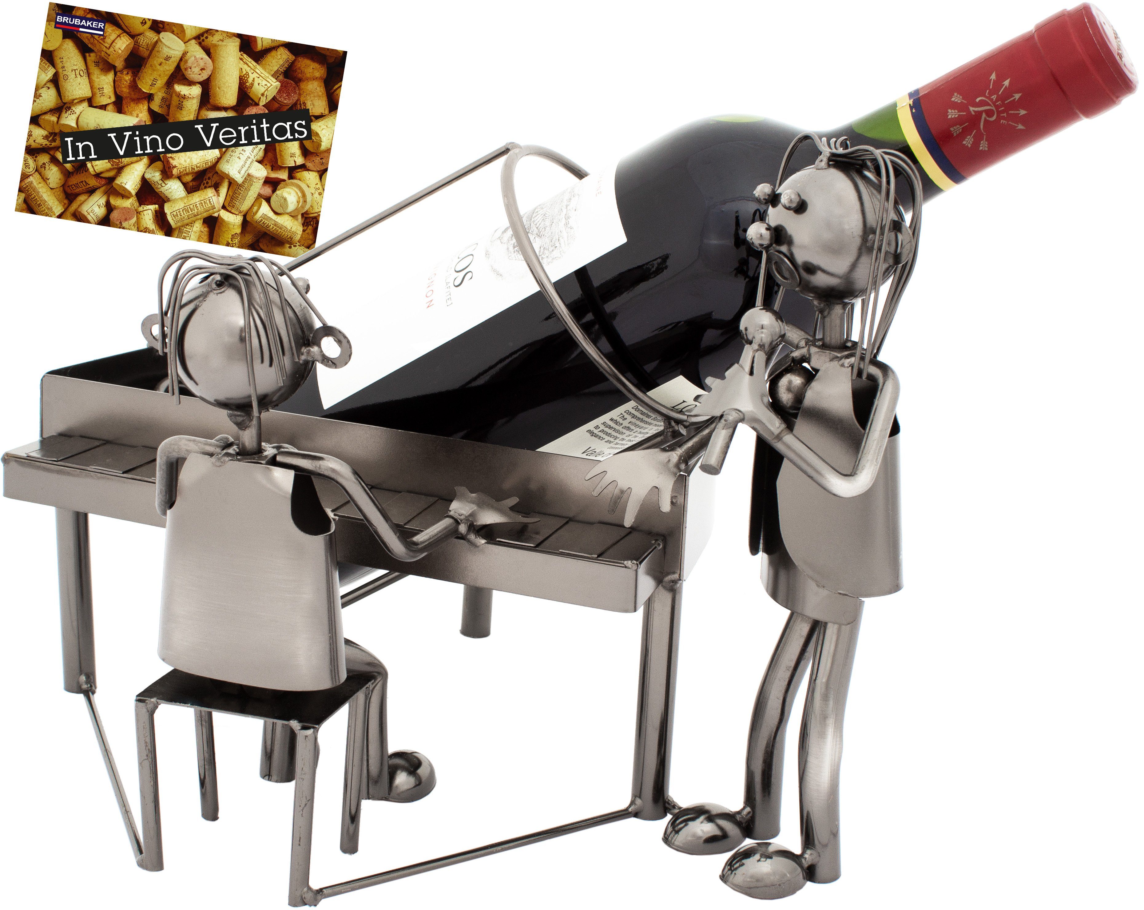 BRUBAKER Weinflaschenhalter Duo mit Sänger am Klavier Flaschenhalter, (inklusive Grußkarte), Metall Skulptur, Wein Geschenk, Weinhalter