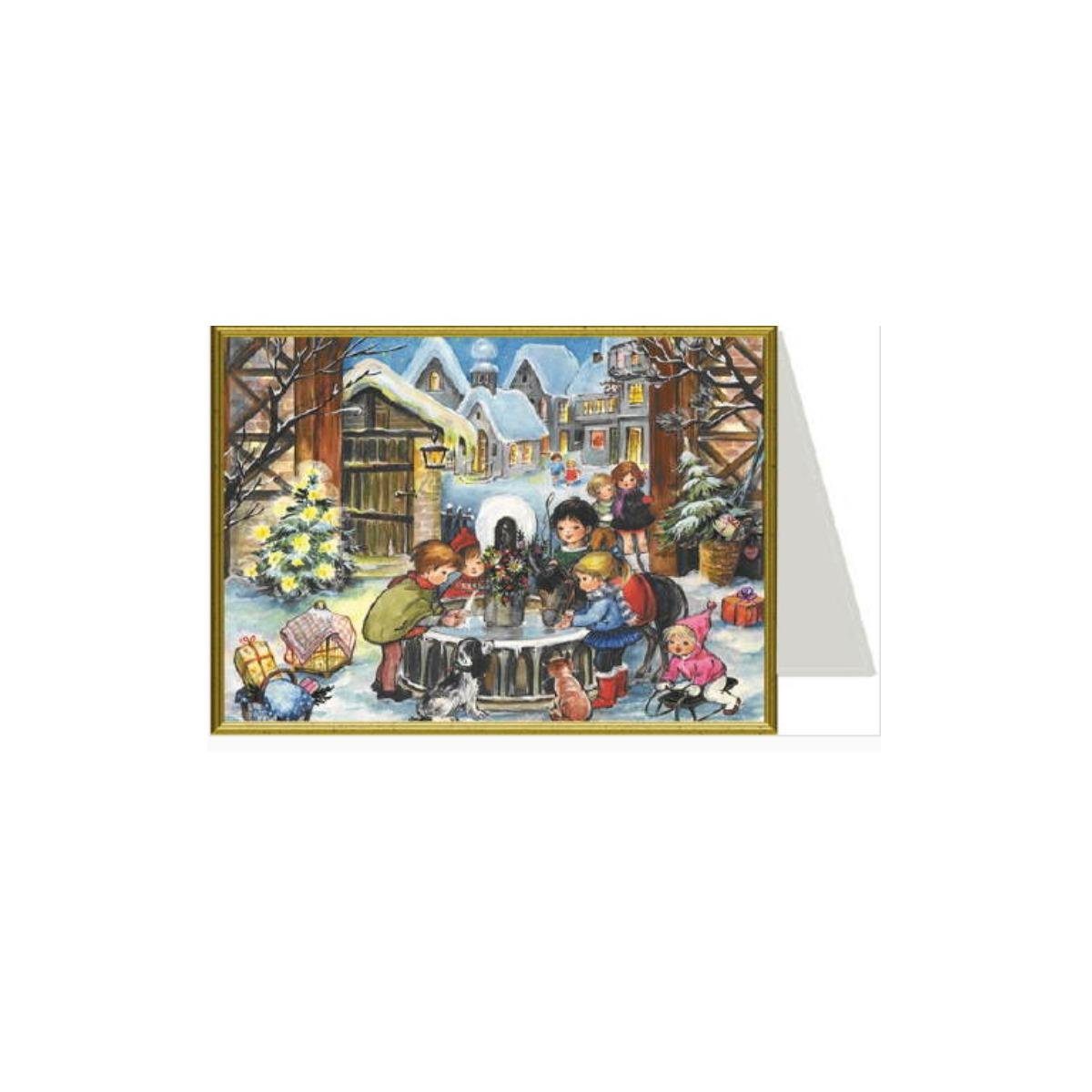 Richard Sellmer Verlag Grußkarte 99712 - Weihnachtskarte - Kinder am Brunnen