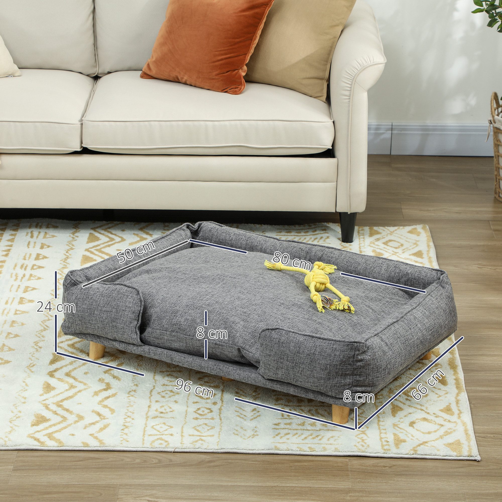 PawHut Tierbett für große Hunde unter 30 kg, Holzbeine, Polyester, mit abnehmbarem Sitzkissen, Dunkelgrau