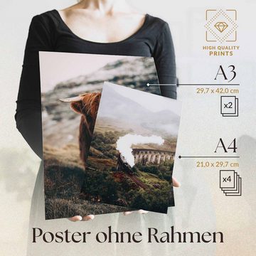Heimlich Poster Set als Wohnzimmer Deko, Bilder DINA3 & DINA4, Highland Forest, Landschaften