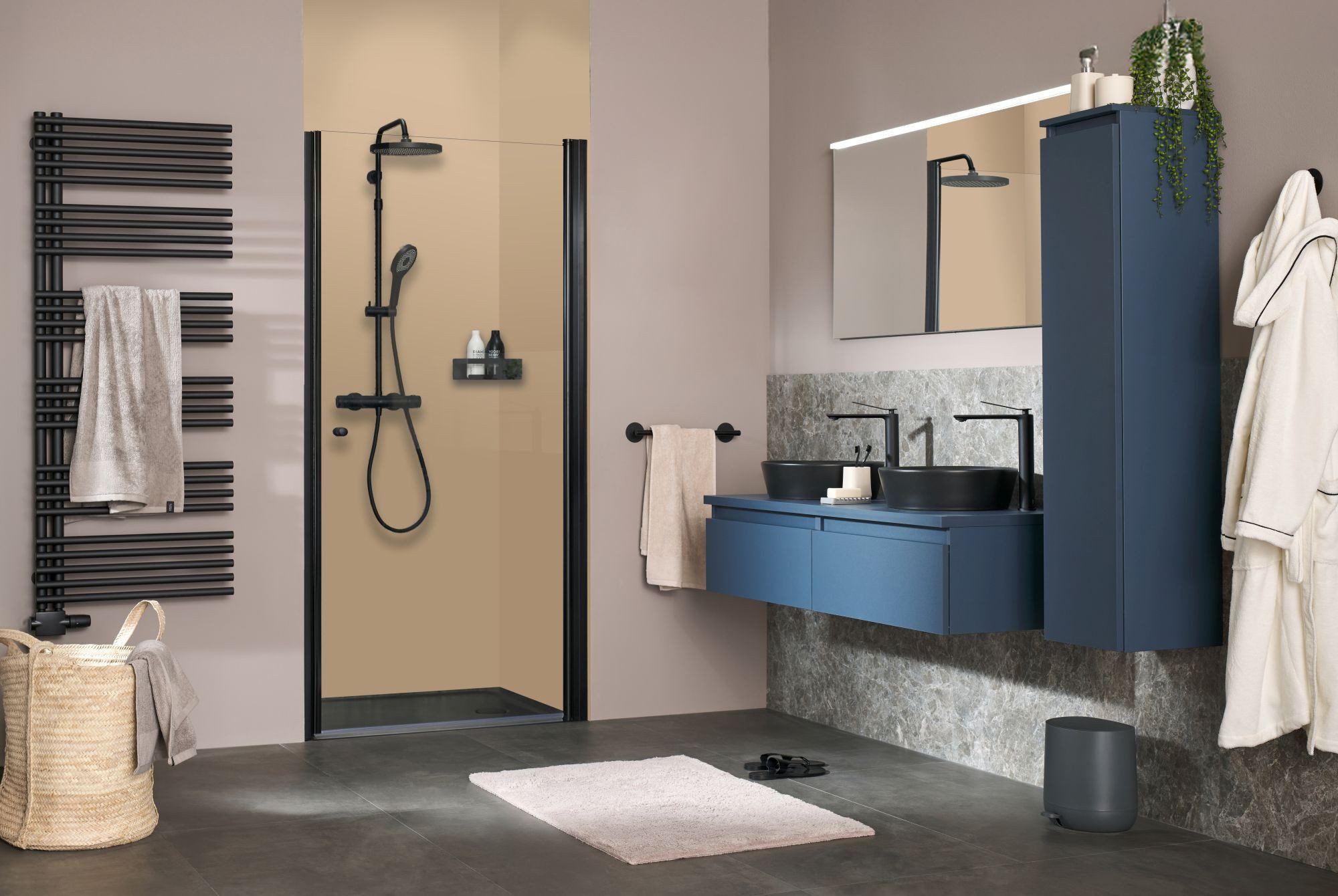 SCHÖNER WOHNEN-Kollektion Badrückwand Softtouch Sandbrise, (1-tlg), 100 x 255 cm, inkl. Fixierklebeband und Unterlegkeile