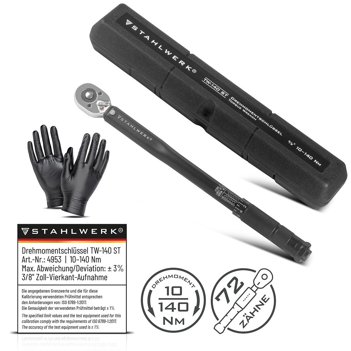 STAHLWERK Drehmomentschlüssel Drehmomentschlüssel TW-140 ST 10-140 Nm 3/8“ Zoll (Packung, 1 St), verchromt