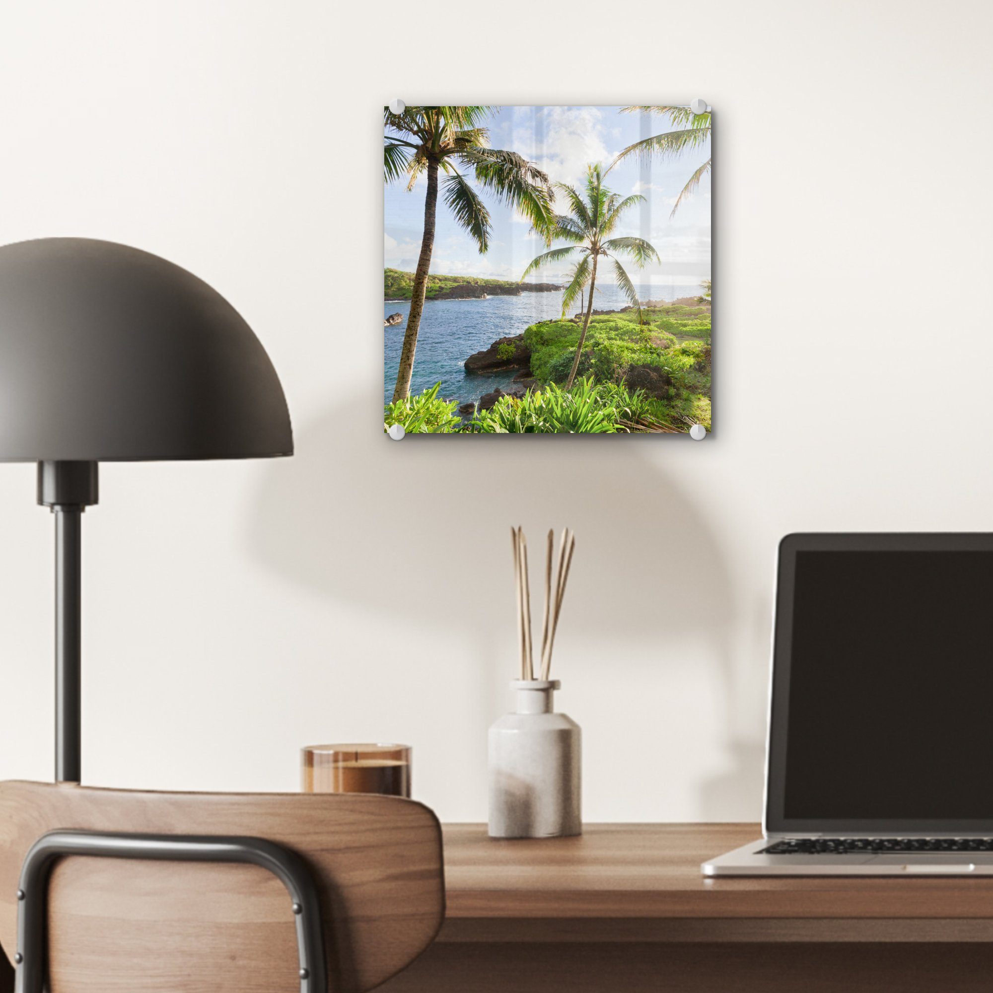 MuchoWow Acrylglasbild - Wandbild Landschaft St), Glas Bilder Wanddekoration auf - auf Tropische (1 Maui, Glasbilder mit - auf Foto Glas Palmen