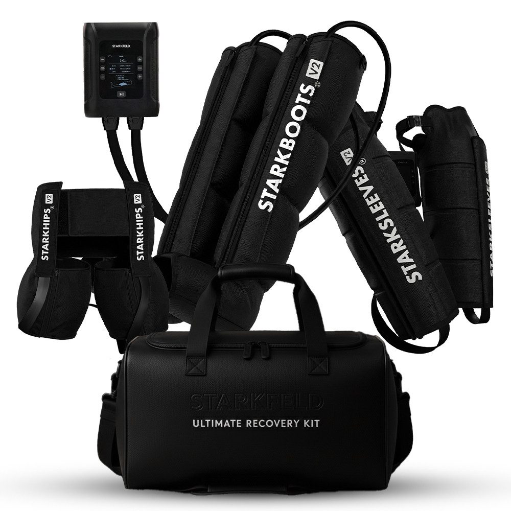 STARKFELD Lymphdrainage-Gerät STARKBOOTS® Lymphdrainage Gerät – Recovery Boots & Bein Massagegerät, 8 Drucksensoren, Bein Massagegerät mit kabellosem Smart Monitor mit 2 Stunden Laufzeit, Venenrückfluss & gegen Wassereinlagerungen