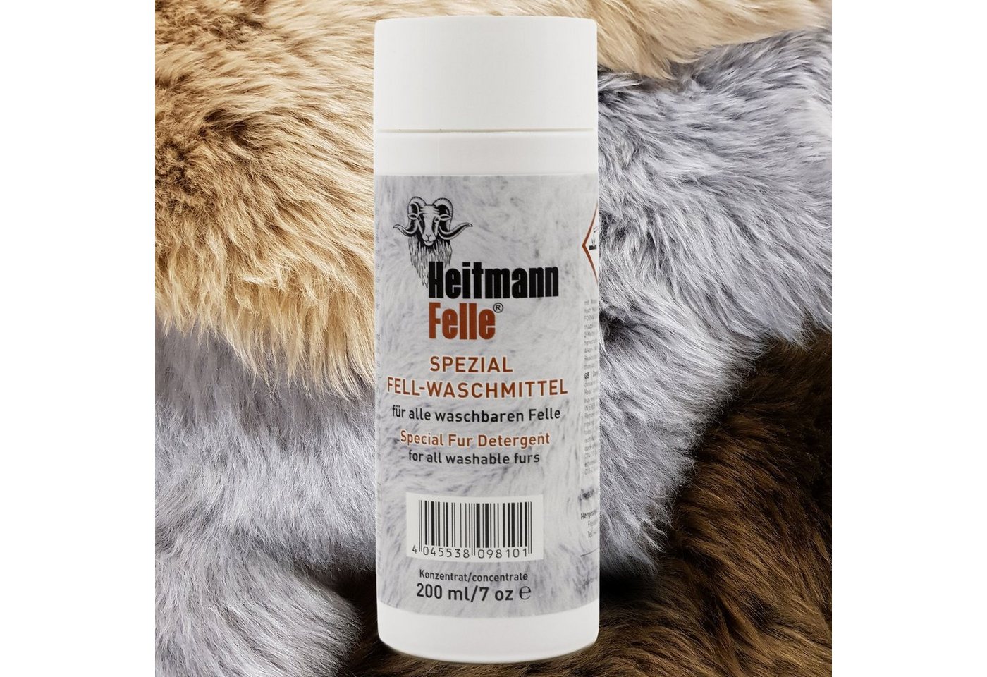 Heitmann Felle Fellpflege Spezial-Fellwaschmittel für alle waschbaren Naturfellartikel, 200 ml, (Lammfell, 1-St., Flasche Konzentrat), Phosphatfreies Waschmittel