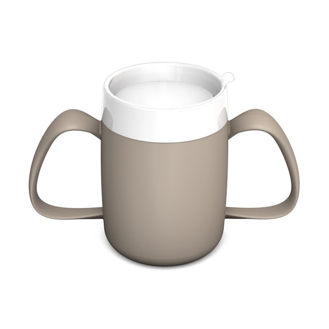 Ornamin Schnabelbecher 2-Henkel-Becher mit Trink-Trick und Schnabelaufsatz/ Trinkaufsatz, 2-tlg., Kunststoff, Trinkhilfe l Alltagshilfe l Schnabeltasse l BPA-frei l Made in Germany