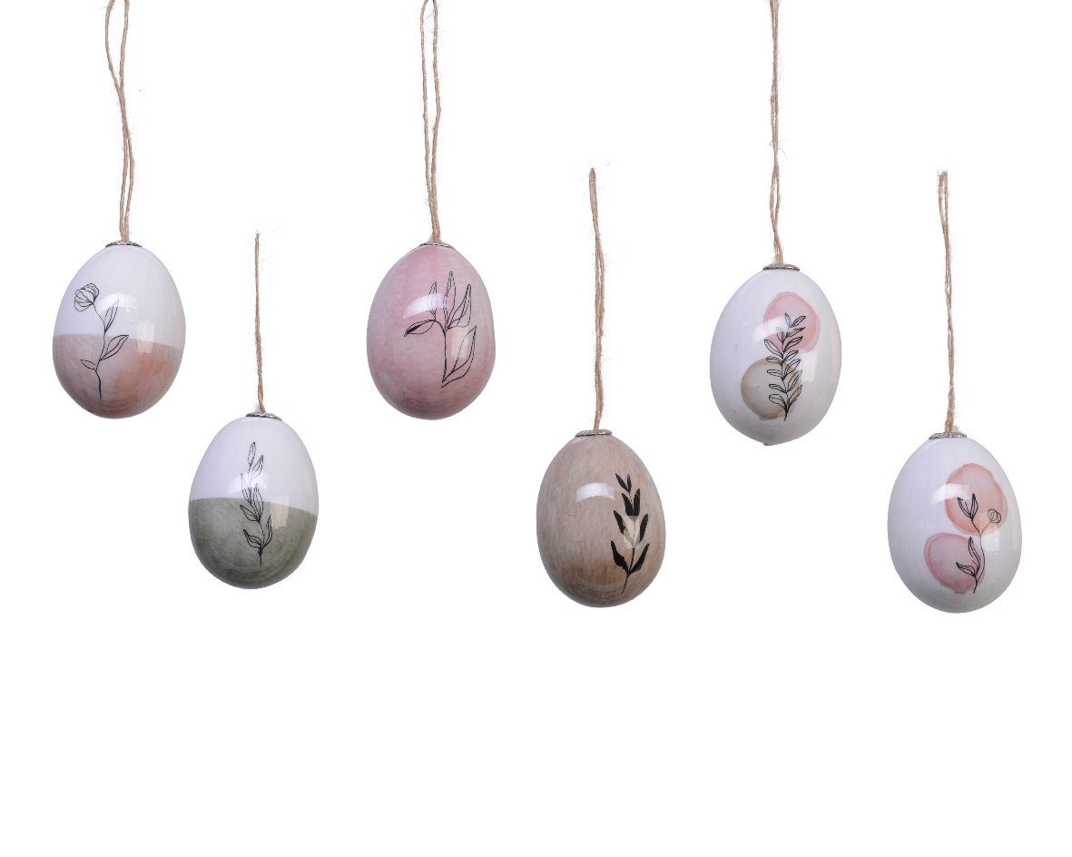 Decoris season decorations Osterei, Ostereier zum Aufhängen mit Blumen Motiv 6cm Pastell rosa 6 Stück