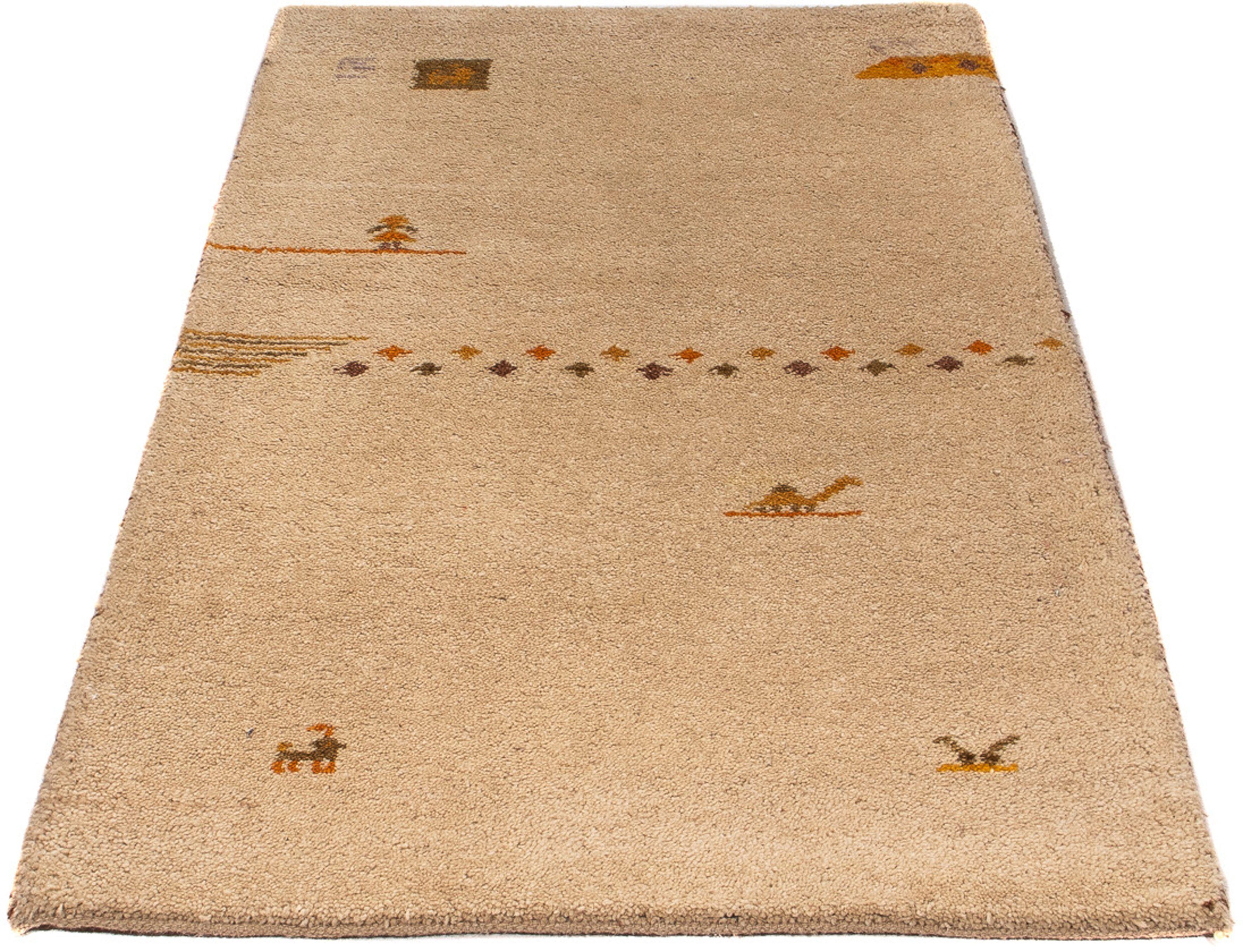 Wollteppich Gabbeh - Indus - 120 x 70 cm - beige, morgenland, rechteckig, Höhe: 18 mm, Wohnzimmer, Handgeknüpft, Einzelstück mit Zertifikat