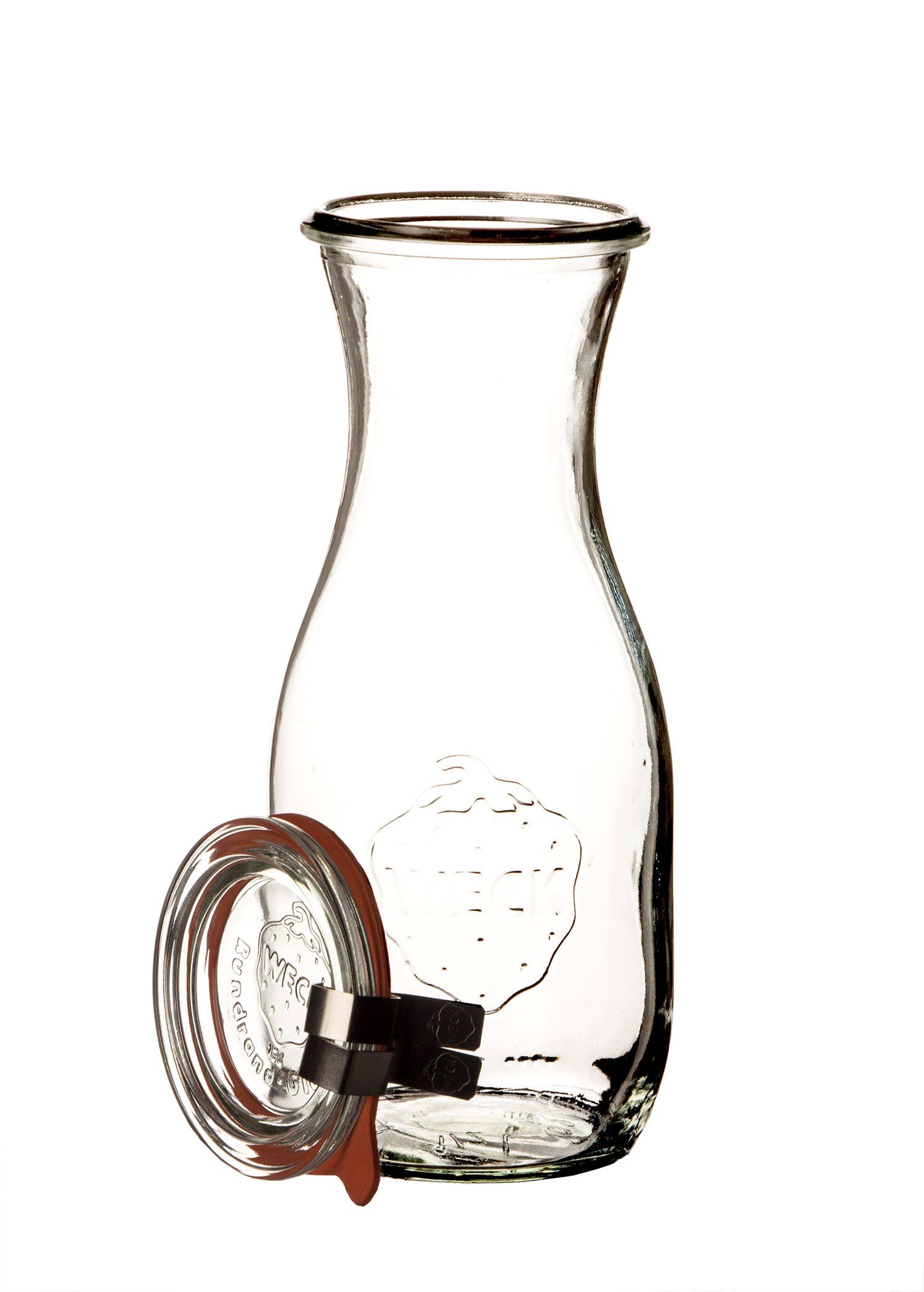 WECK Einmachglas 4x Weck Saftflaschen 500 ml mit Deckel RR 60 Ringen &  Klammern, (4-tlg)